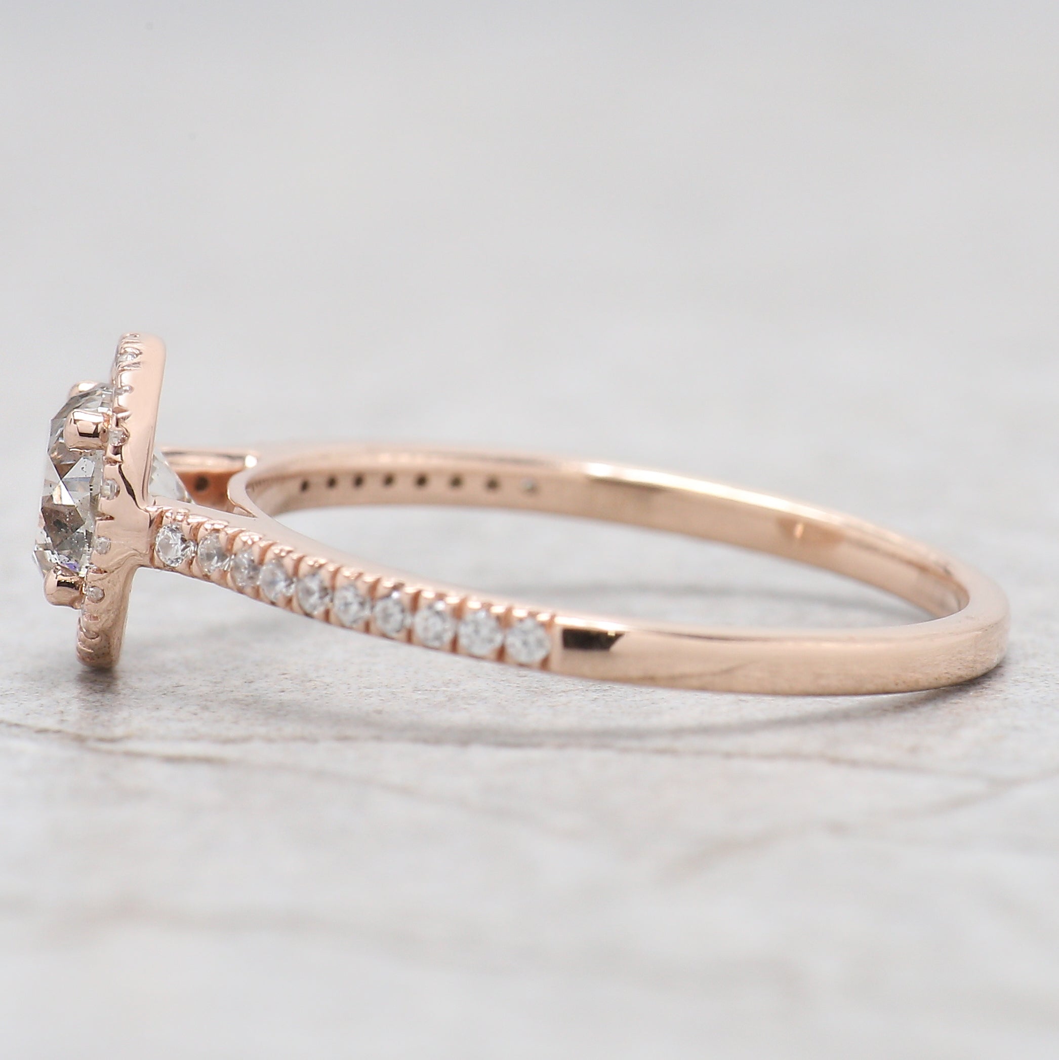 Round Cut Salt And Pepper Diamond Ring 0.67 Ct 5.16 MM Round Diamond Ring 14K Solid Rose Gold Silver Engagement Ring Gift For Her QL2654