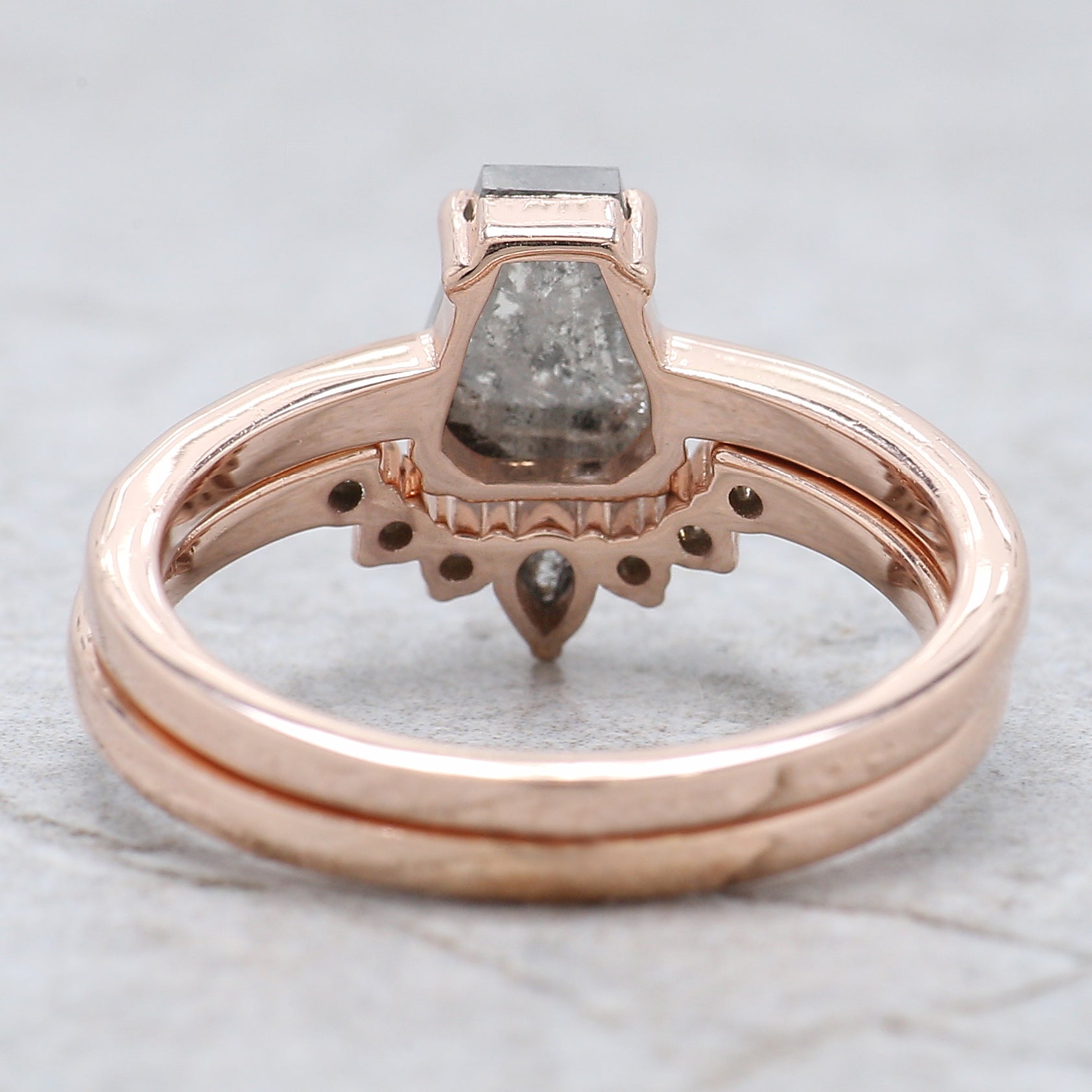 Coffin Cut Salt And Pepper Diamond Ring 0.97 Ct 6.70 MM Coffin Diamond Ring 14K Solid Rose Gold Silver Engagement Ring Gift For Her QN1553