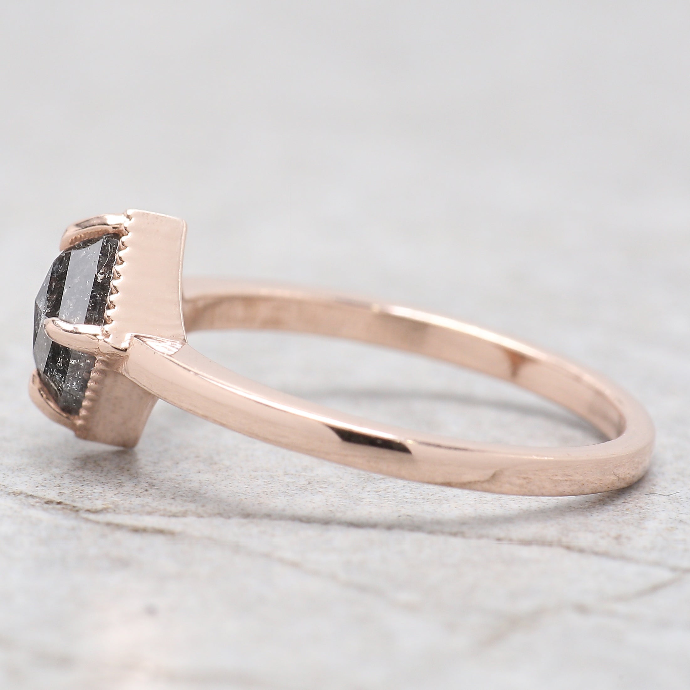 Kite Cut Salt And Pepper Diamond Ring 0.88 Ct 7.18 MM Kite Diamond Ring 14K Solid Rose Gold Silver Kite Engagement Ring Gift For Her QL2026