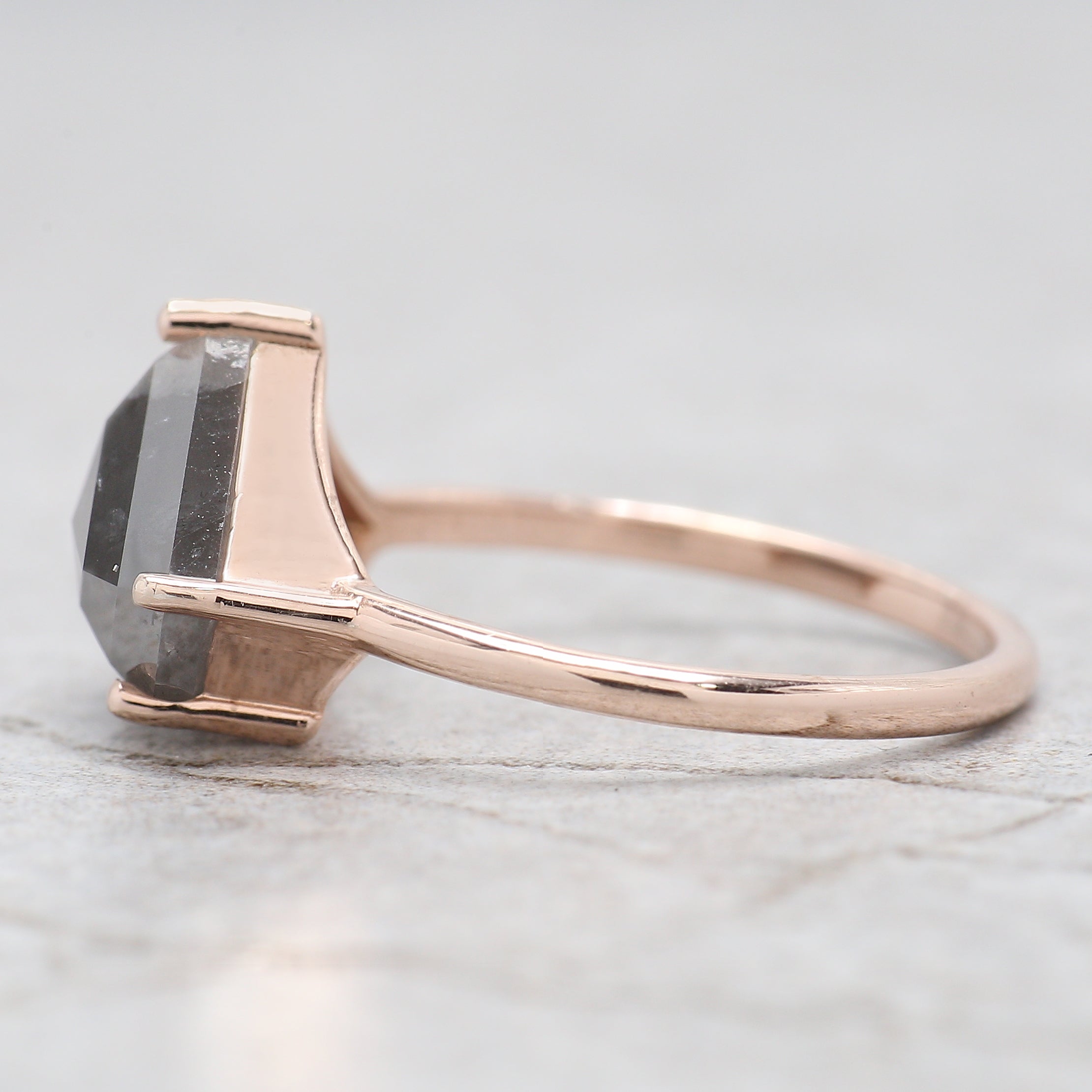 Shield Cut Salt And Pepper Diamond Ring 3.45 Ct 8.70 MM Shield Diamond Ring 14K Solid Rose Gold Silver Engagement Ring Gift For Her QL1055