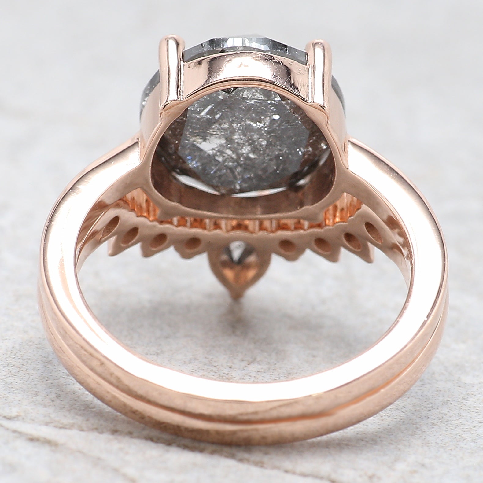 Round Rose Cut Salt And Pepper Diamond Ring 5.10 Ct 10.30 MM Round Diamond Ring 14K Solid Rose Gold Silver Engagement Ring Gift For Her QL093