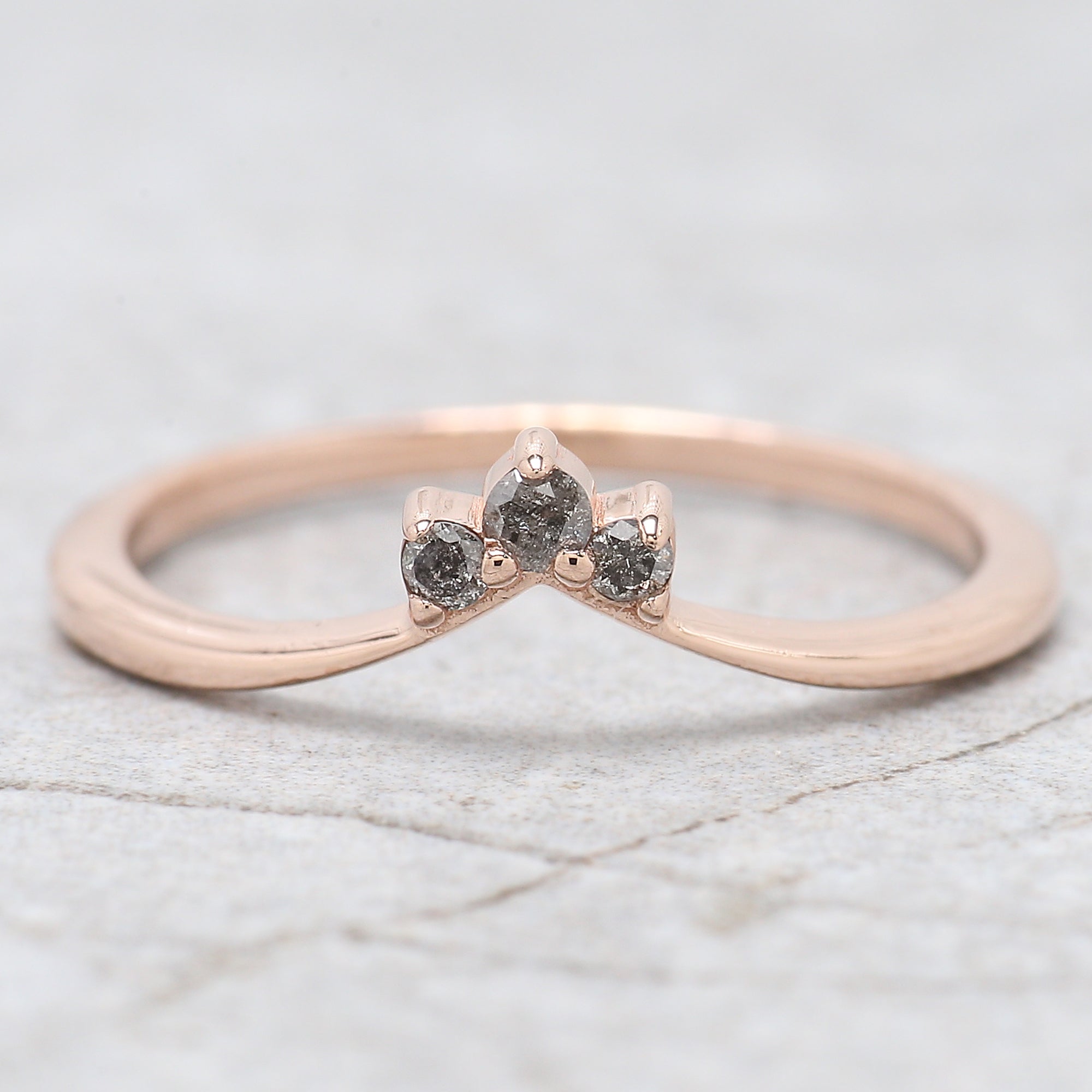 Shield Cut Salt And Pepper Diamond Ring 0.58 Ct 5.10 MM Shield Diamond Ring 14K Solid Rose Gold Silver Engagement Ring Gift For Her QN1261