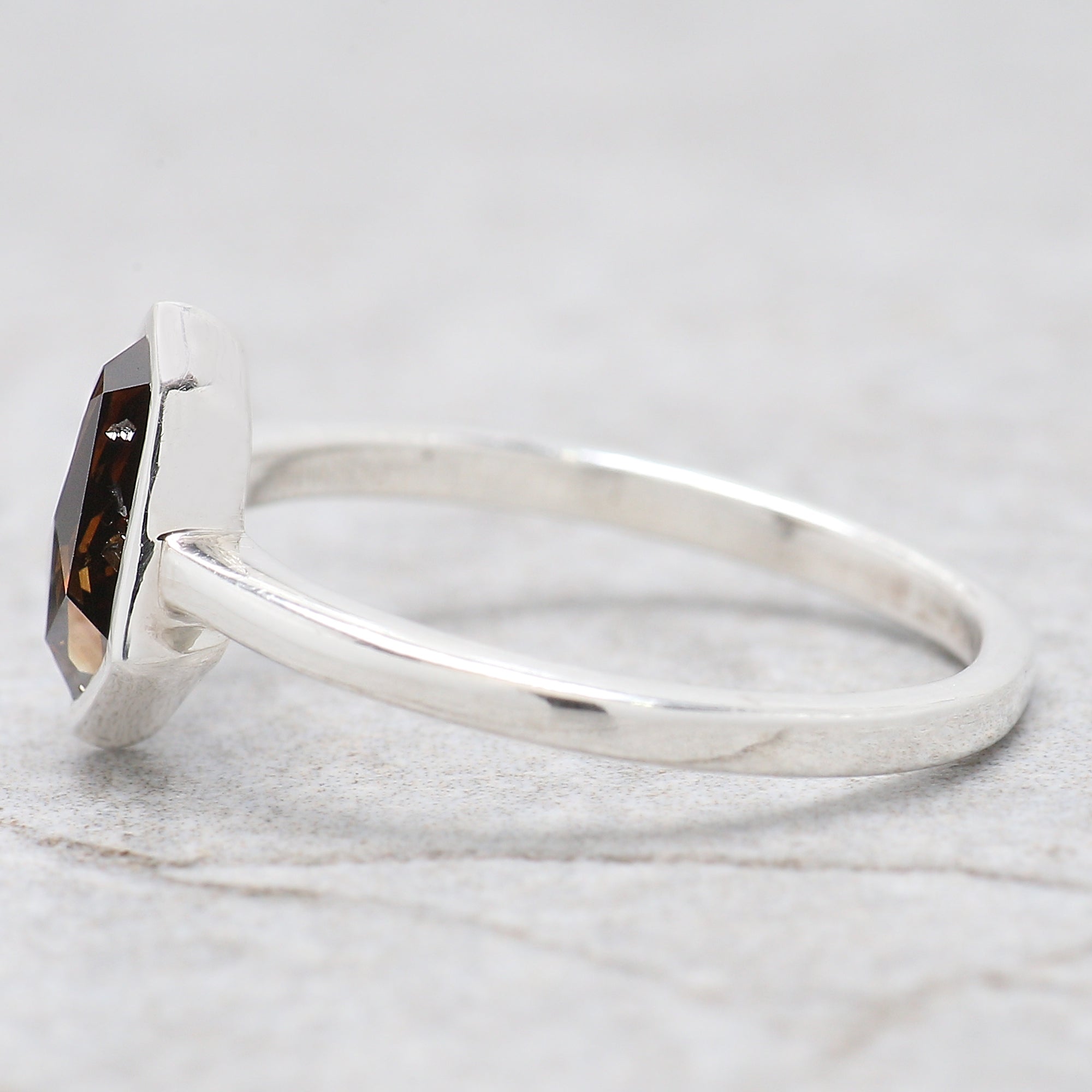 Shield Brown Color Diamond Ring 0.95 Ct 8.55 MM Shield Cut Diamond Ring 14K Solid White Gold Silver Engagement Ring Gift For Her QL1828