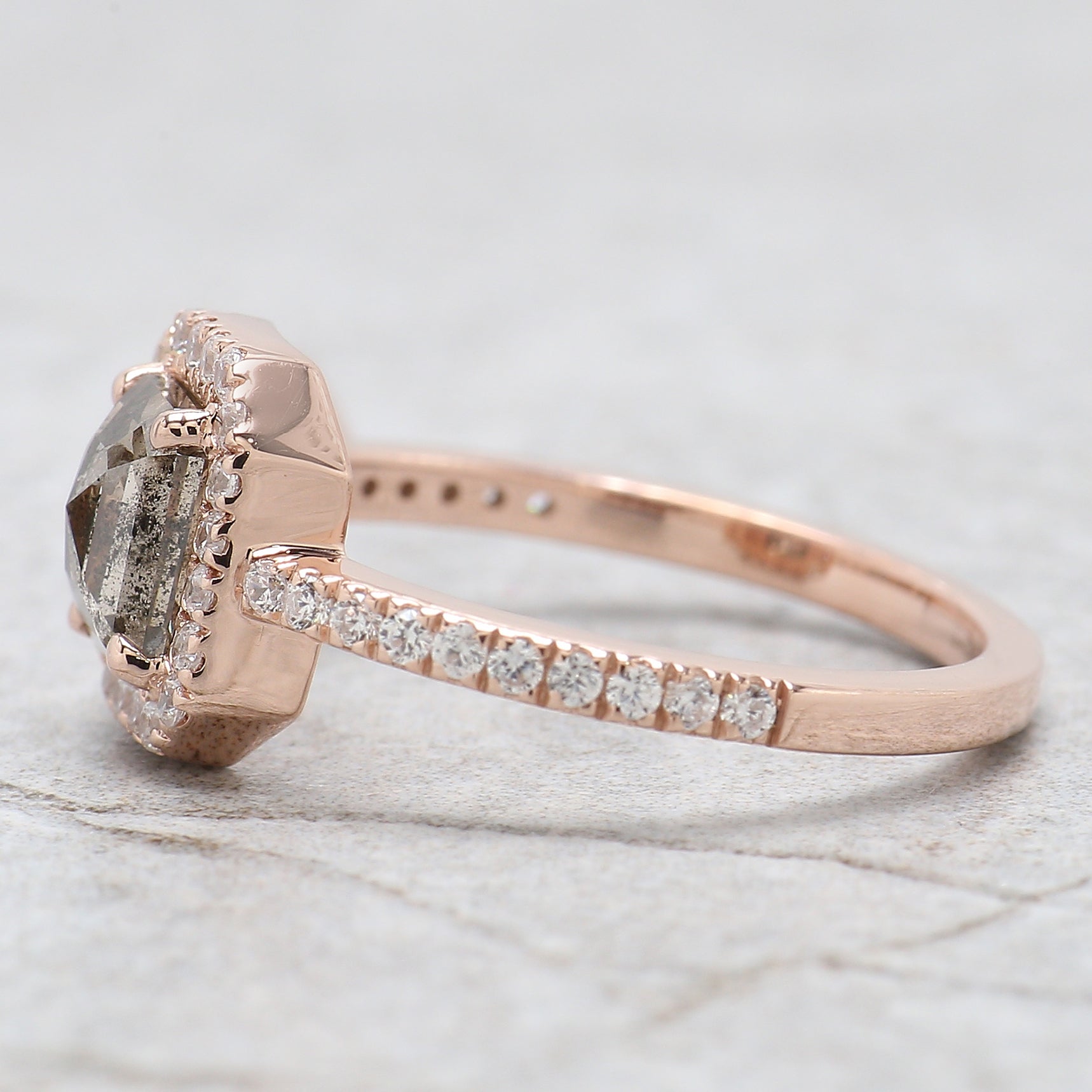 Emerald Cut Salt And Pepper Diamond Ring 0.86 Ct 6.10 MM Emerald Diamond Ring 14K Solid Rose Gold Silver Engagement Ring Gift For Her QL9563