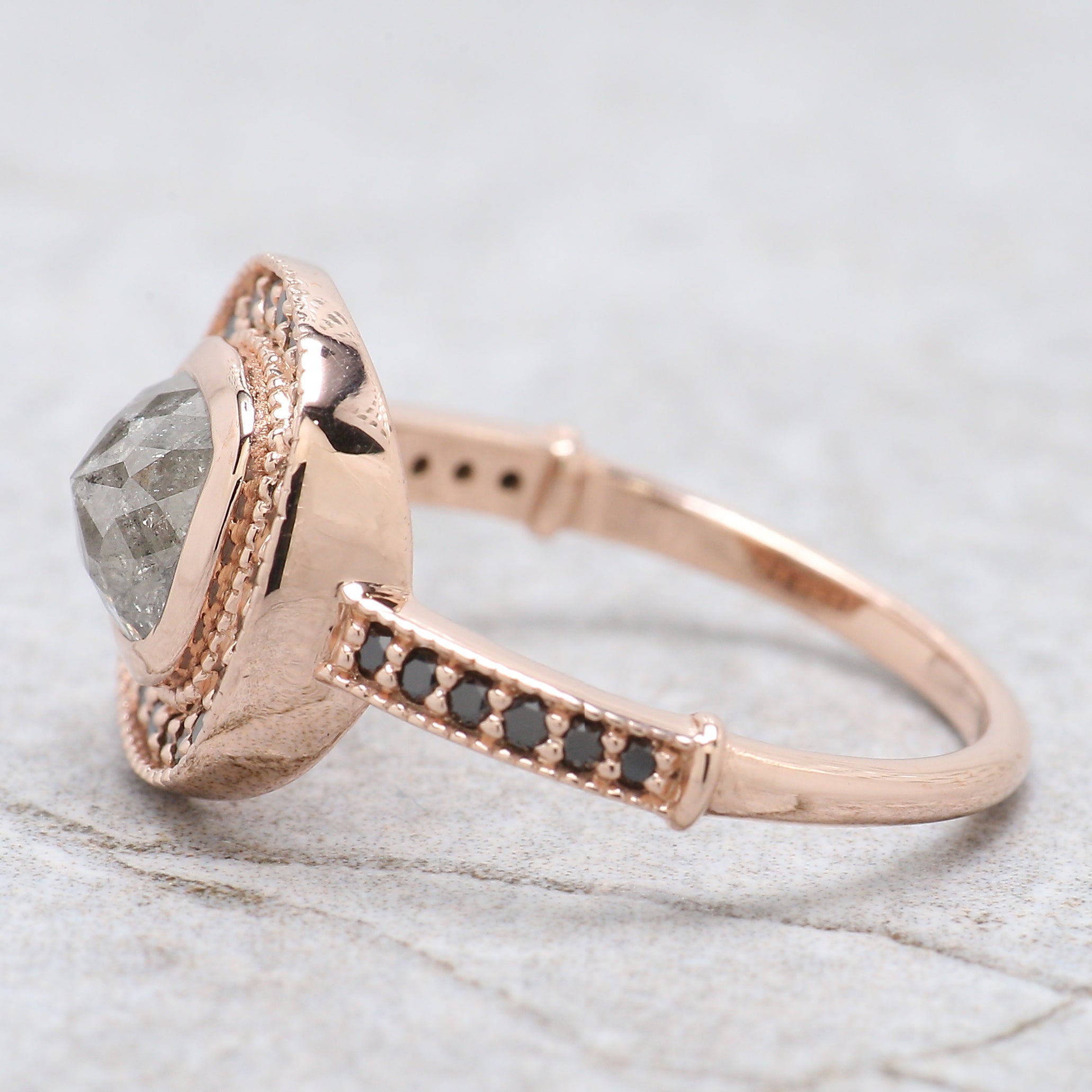 Cushion Cut Grey Color Diamond Ring 1.17 Ct 5.80 MM Cushion Diamond Ring 14K Solid Rose Gold Silver Engagement Ring Gift For Her QL6180