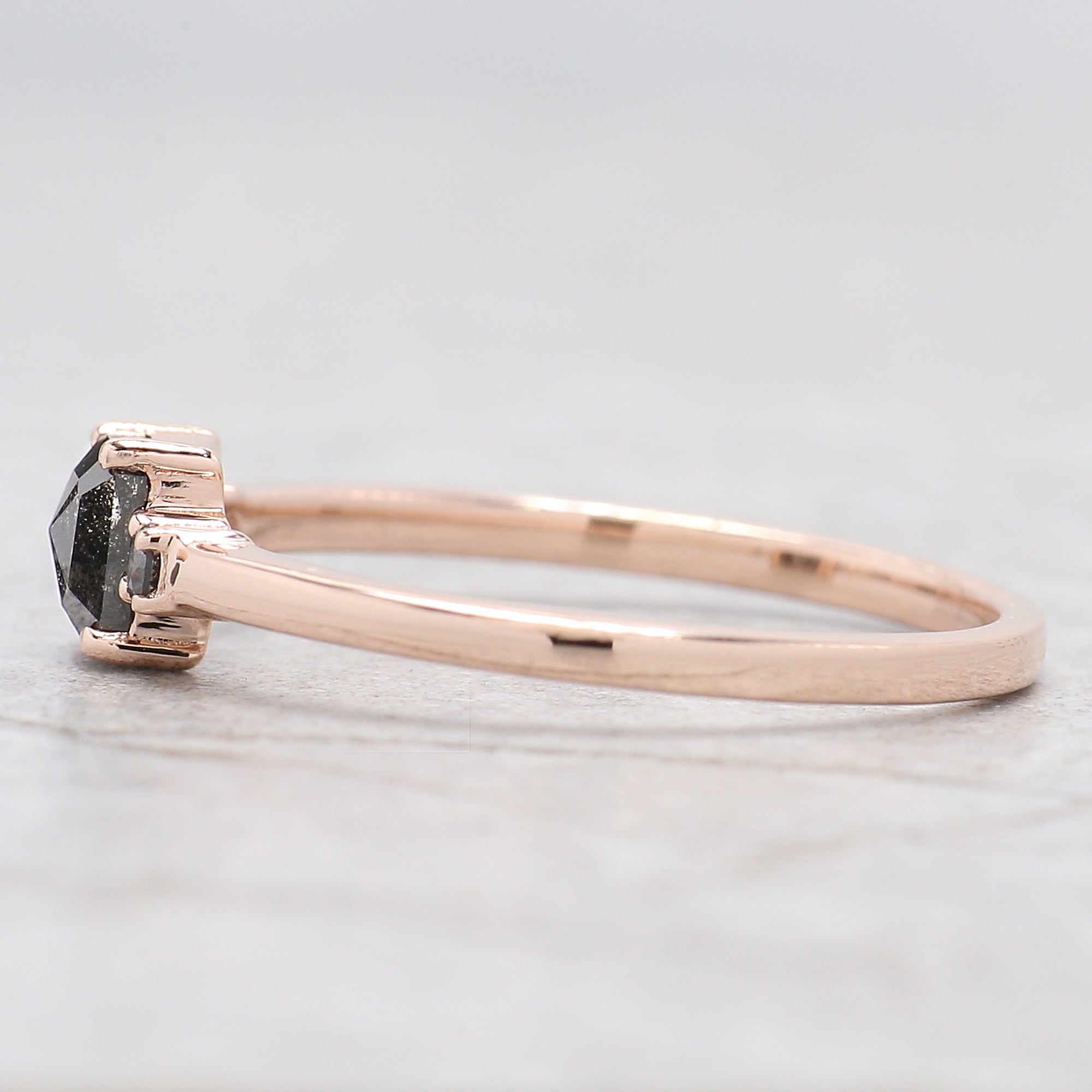 Emerald Cut Salt And Pepper Diamond Ring 0.47 Ct 4.50 MM Emerald Diamond Ring 14K Solid Rose Gold Silver Engagement Ring Gift For Her QL6853