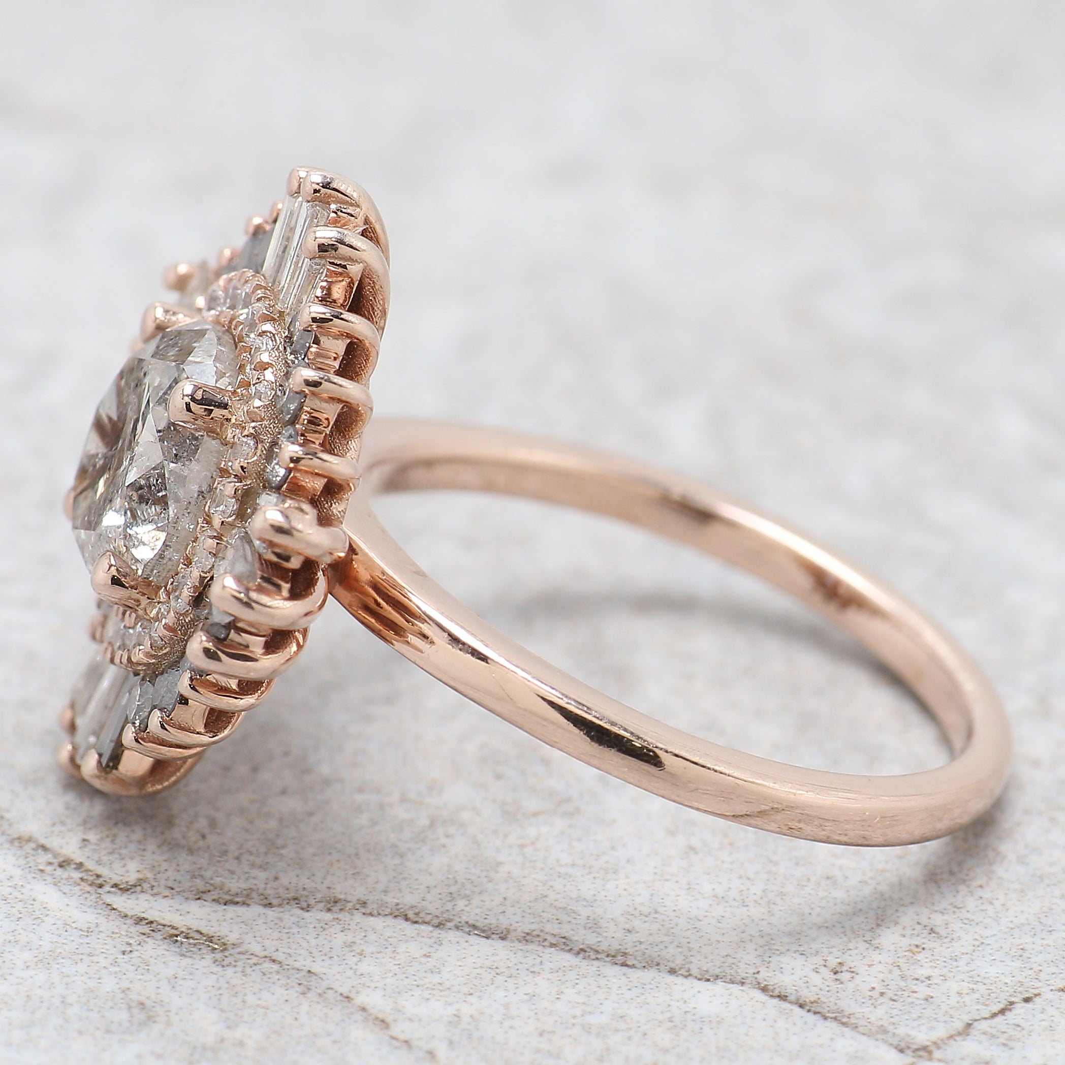 Round Cut Salt And Pepper Diamond Ring 1.92 Ct 7.40 MM Round Diamond Ring 14K Solid Rose Gold Silver Engagement Ring Gift For Her QL2660