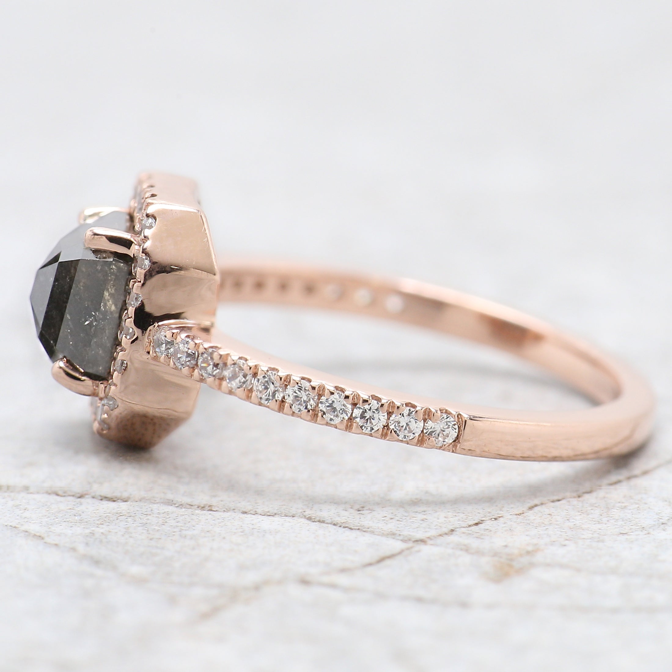 Emerald Cut Salt And Pepper Diamond Ring 1.26 Ct 6.10 MM Emerald Diamond Ring 14K Solid Rose Gold Silver Engagement Ring Gift For Her QK1954