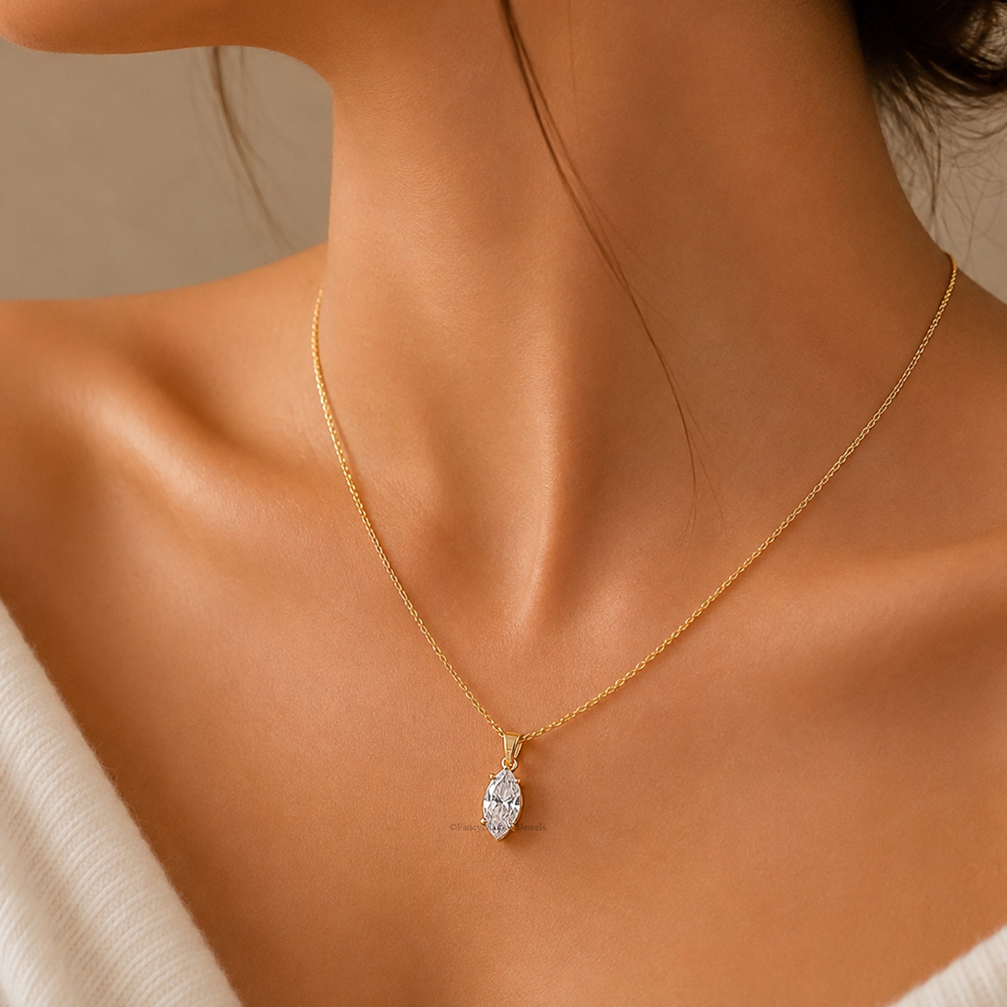 Marquise Shape Moissanite Necklace, 14K Gold Diamond Pendant, Dainty Marquise Necklace, Elegant Pendant Jewelry, Bridal Gift for Her FD600