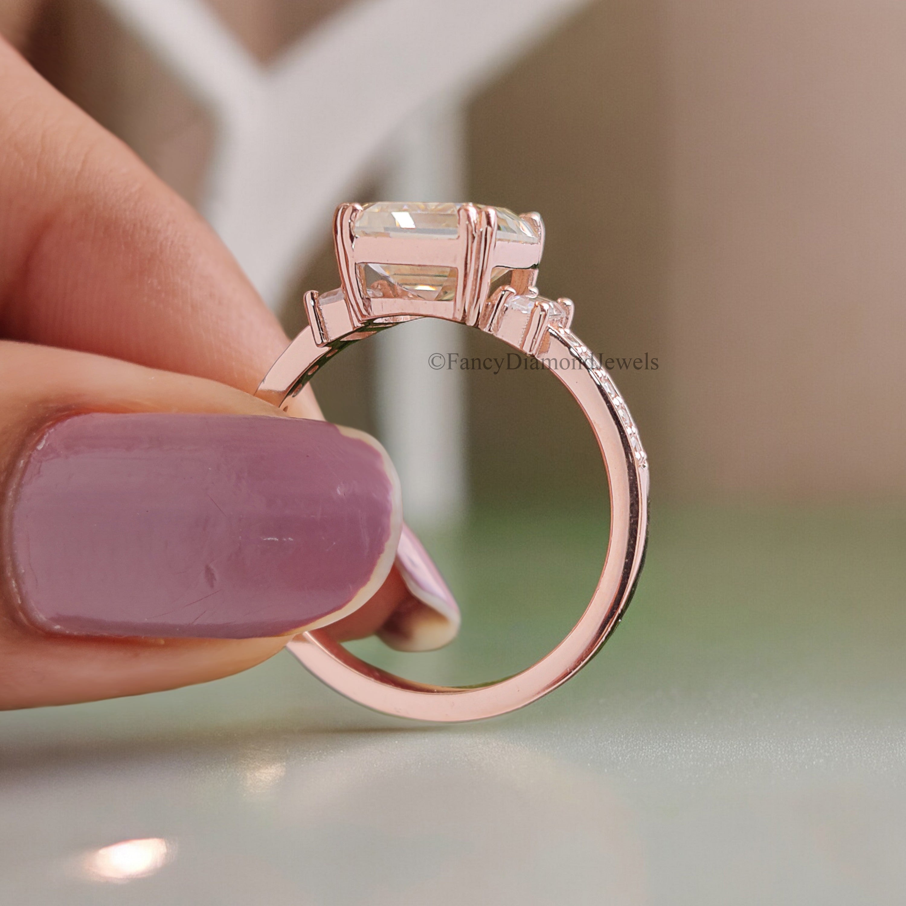 Vintage Emerald Cut Moissanite Ring Three Stone Engagement Ring Bridal Wedding Ring Anniversary Gift Ring Valentine's Gift For Women FD191