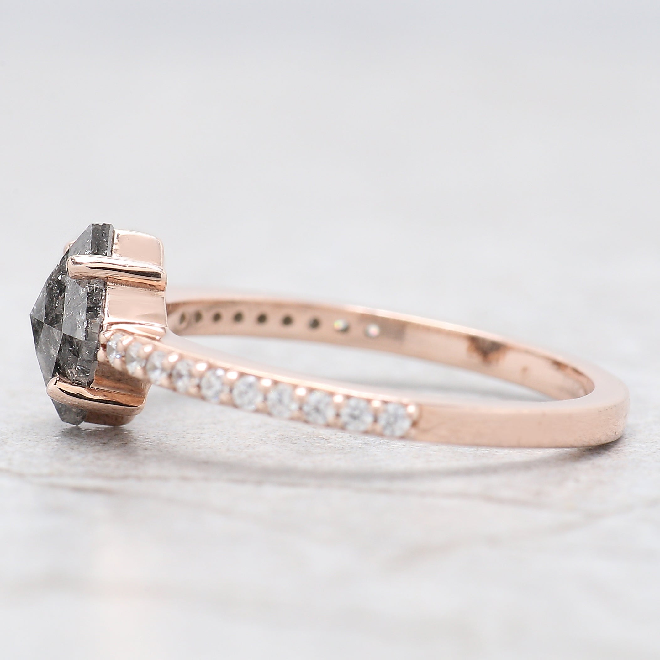Kite Cut Salt And Pepper Diamond Ring 0.98 Ct 7.70 MM Kite Diamond Ring 14K Solid Rose Gold Silver Kite Engagement Ring Gift For Her QL9339