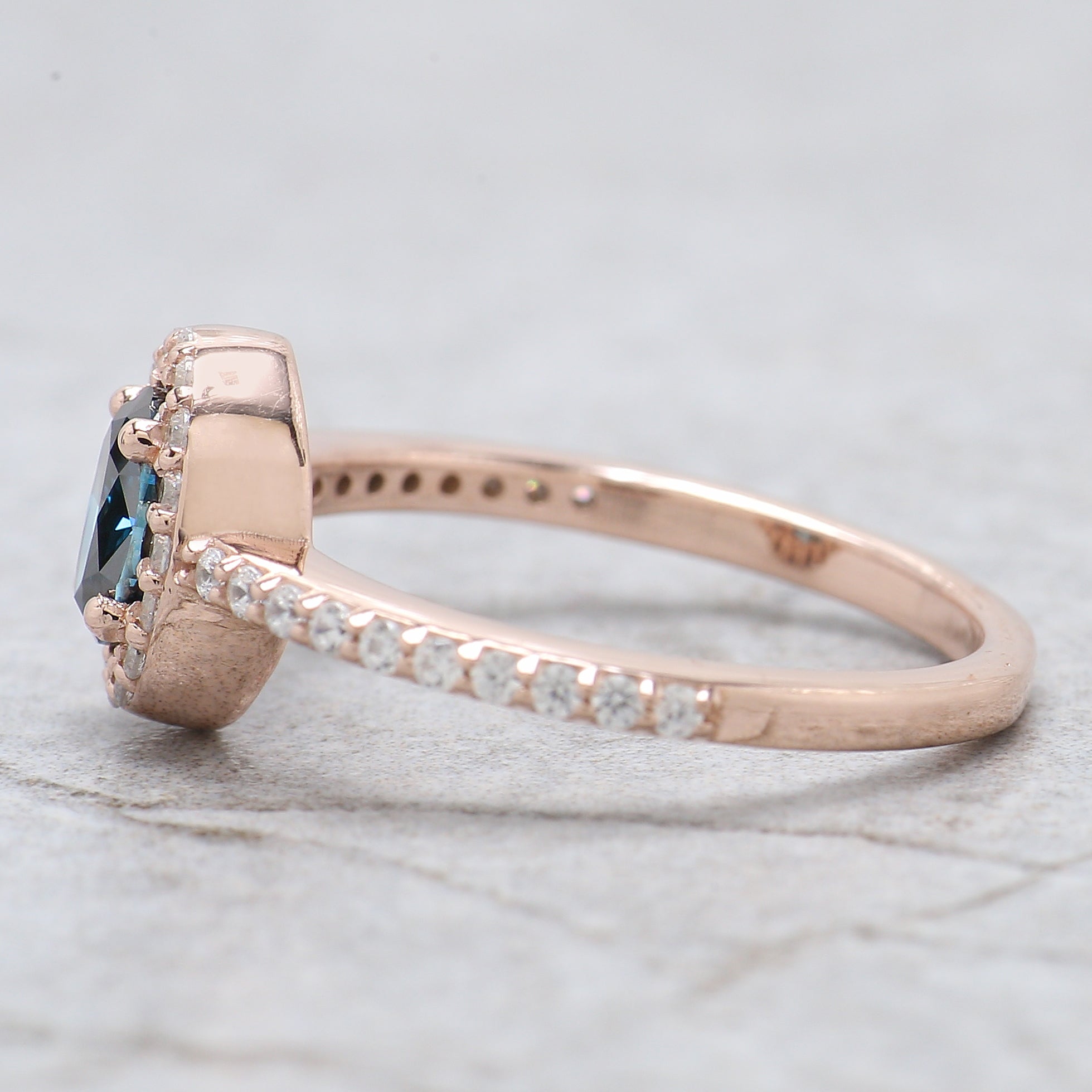 Oval Cut Blue Color Diamond Ring 0.55 Ct 6.00 MM Blue Oval Shape Diamond Ring 14K Solid Rose Gold Silver Engagement Ring Gift For Her QL8522