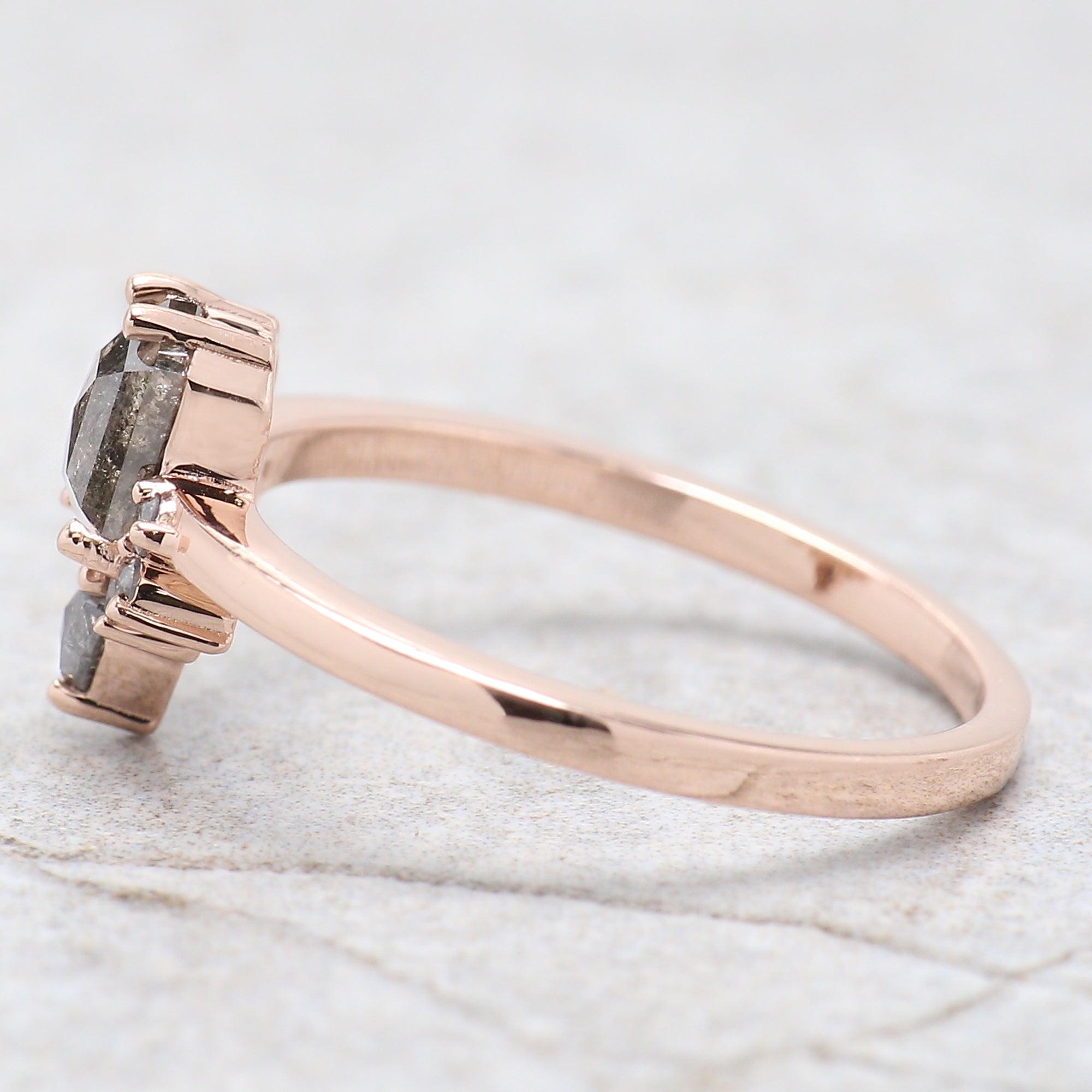 Hexagon Cut Salt And Pepper Diamond Ring 0.69 Ct 6.00 MM Hexagon Diamond Ring 14K Solid Rose Gold Silver Engagement Ring Gift For Her QN1480