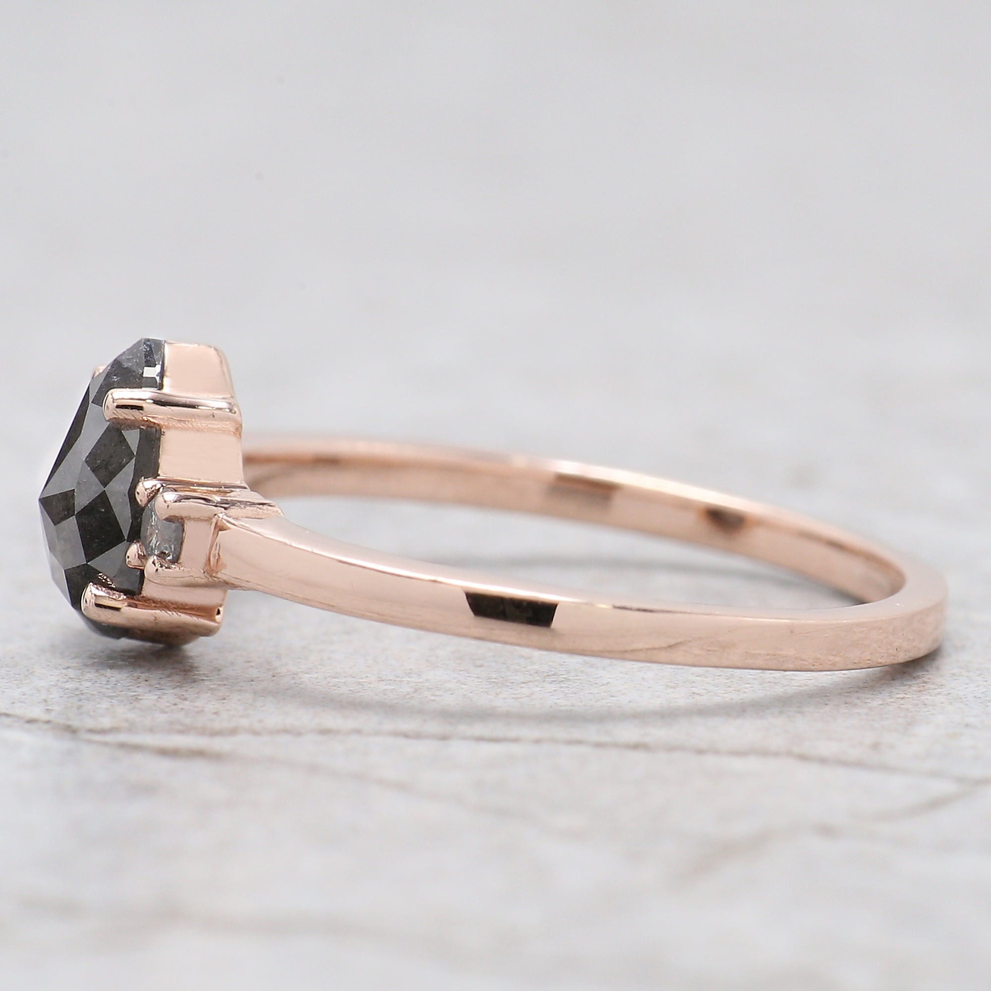 0.82 Ct Natural Pear Cut Salt And Pepper Diamond Ring 7.30 MM Pear Diamond Ring 14K Solid Rose Gold Silver Engagement Ring Pear Ring QL9907