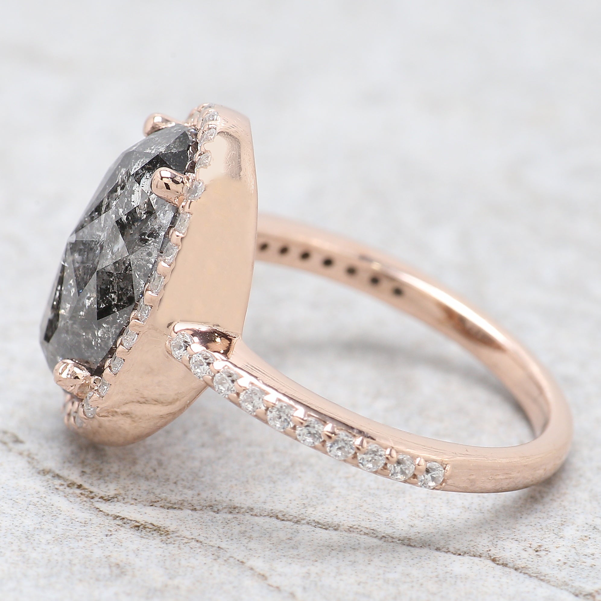 Oval Cut Salt And Pepper Diamond Ring 4.30 Ct 12.72 MM Oval Diamond Ring 14K Solid Rose Gold Silver Engagement Ring Gift For Her KDL2429