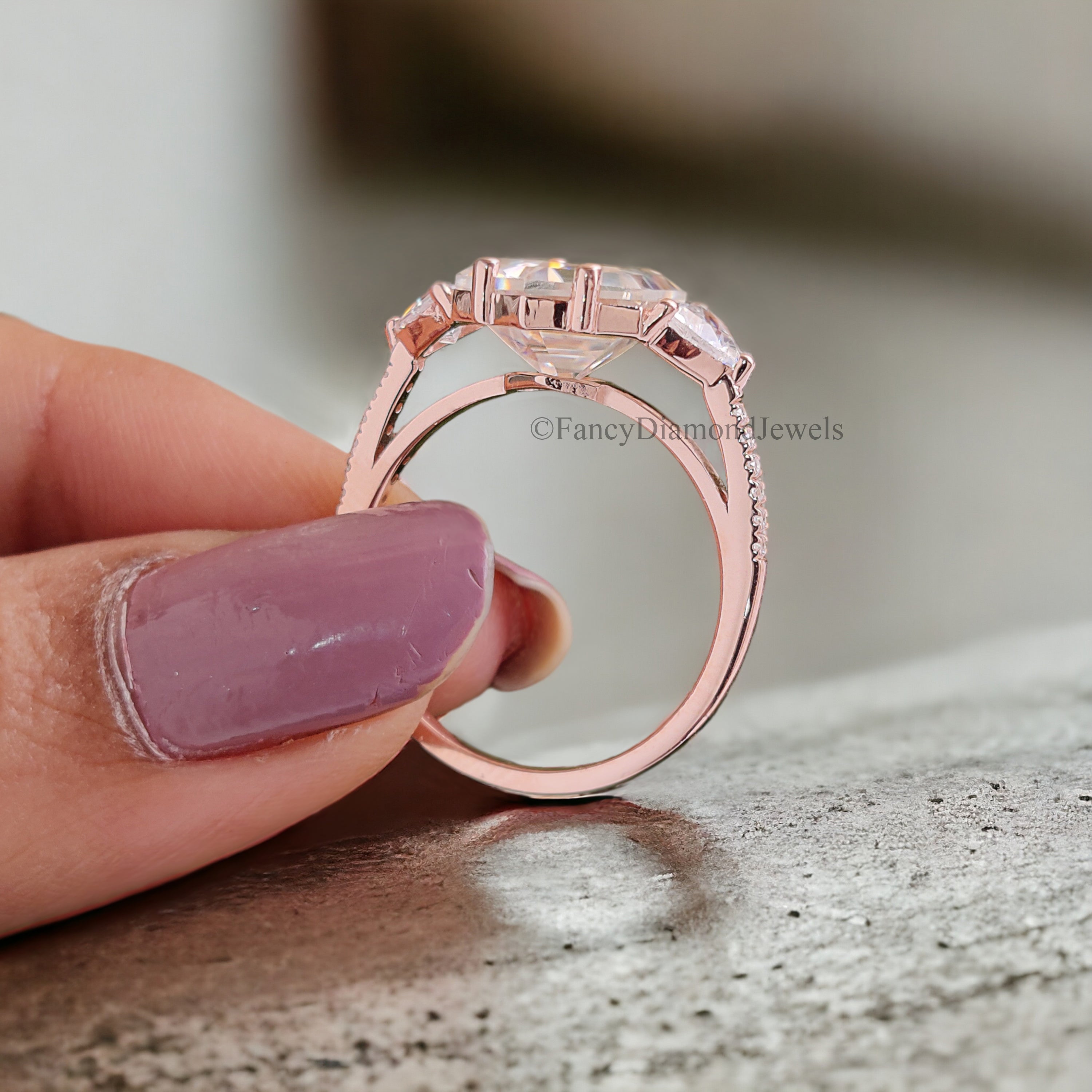 2.95 CT Antique Hexagon Moissanite Engagement Ring Triangle And Round Ring For Gifting Bridal Wedding Ring Anniversary Gift Ring Her FD175