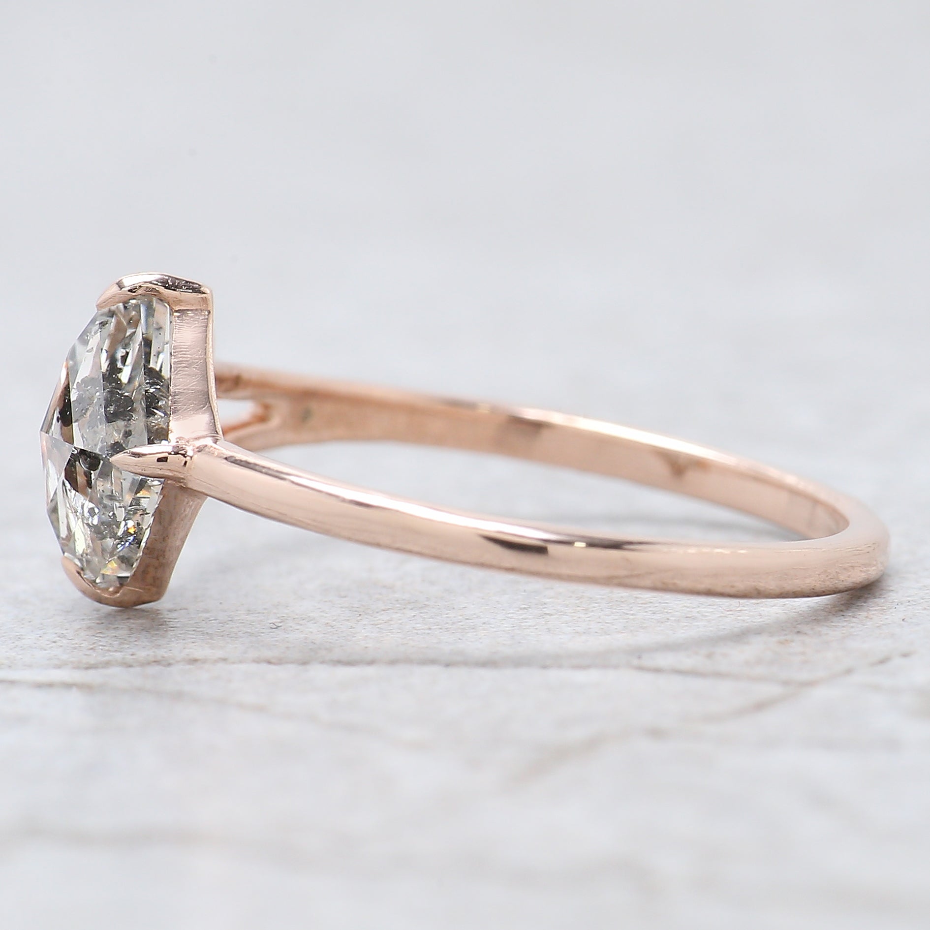 Shield Cut Salt And Pepper Diamond Ring 1.12 Ct 5.62 MM Shield Diamond Ring 14K Solid Rose Gold Silver Engagement Ring Gift For Her QL2593