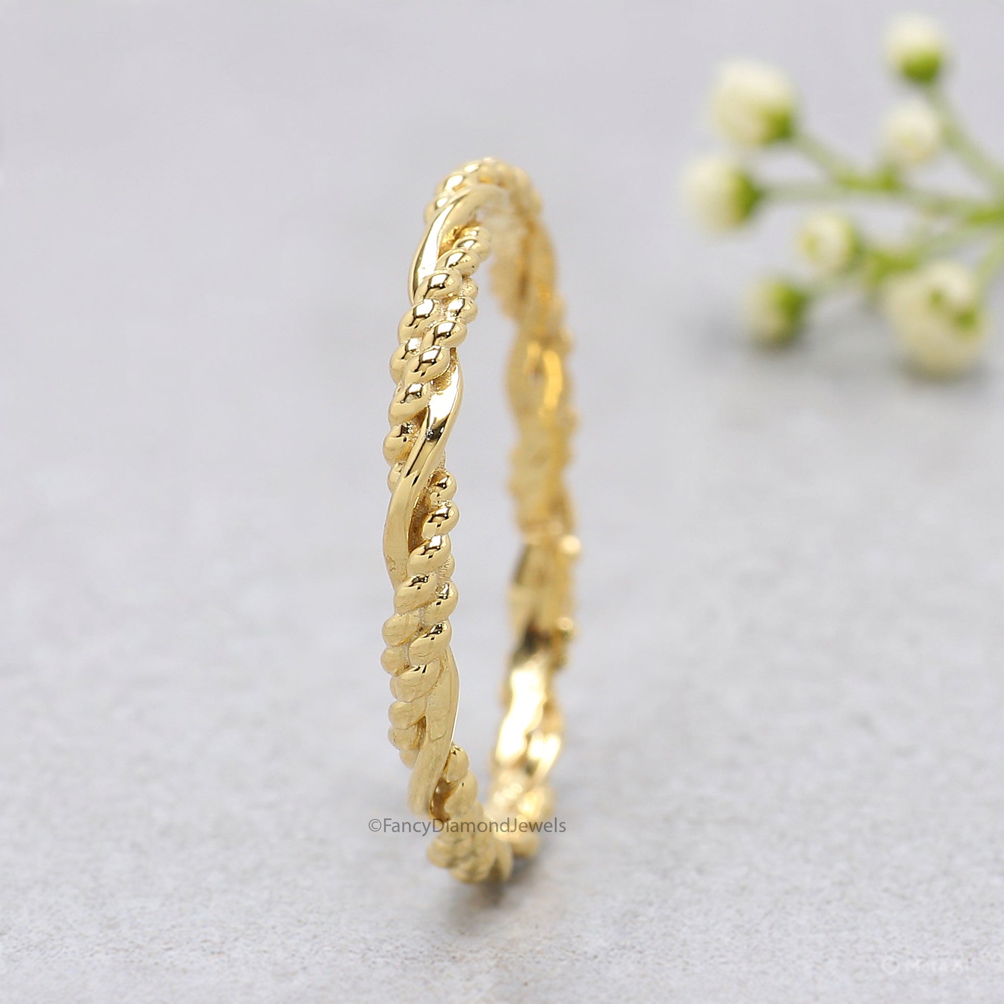 Twisted Style braided Handmade Filled Stackable Band Yellow Gold Unique Wedding Band Minimal Dainty Stacking Band Gift For Her FD542