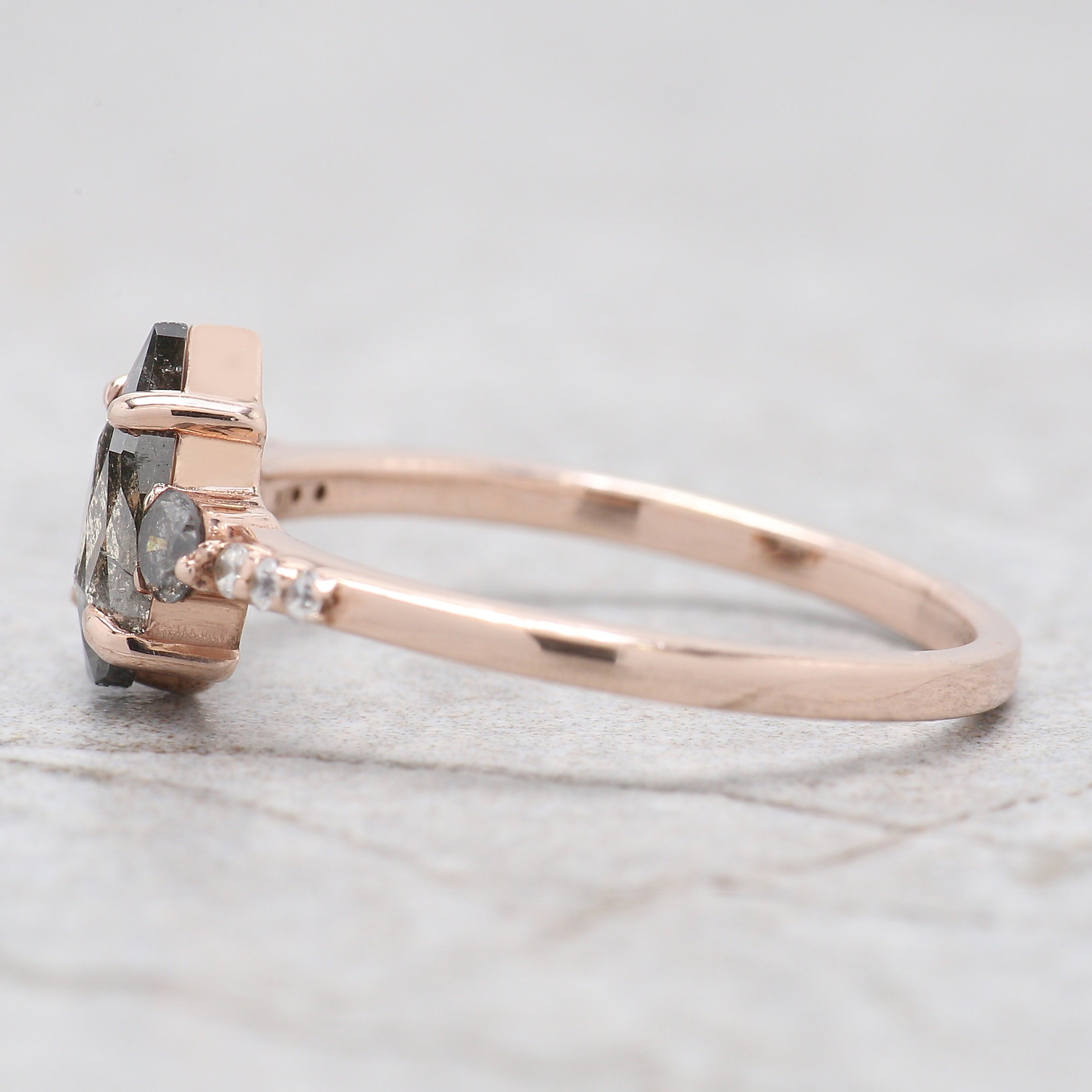 Pear Cut Salt And Pepper Diamond Ring 0.62 Ct 8.20 MM Pear Diamond Ring 14K Solid Rose Gold Silver Pear Engagement Ring Gift For Her QL1574