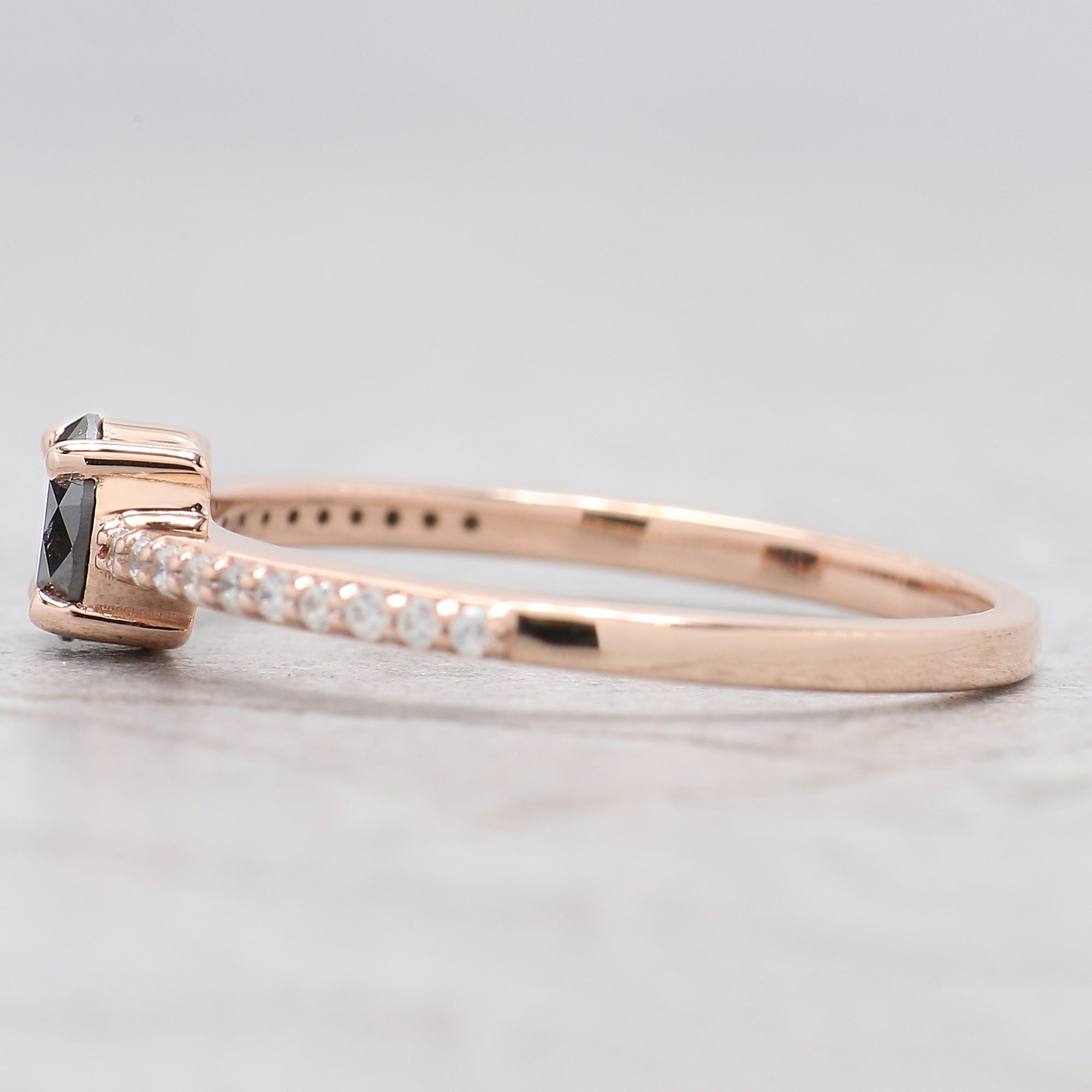 0.43 Ct Natural Round Shape Salt And Pepper Diamond Ring 4.75 MM Round Cut Diamond Ring 14K Solid Rose Gold Silver Engagement Ring QL5995