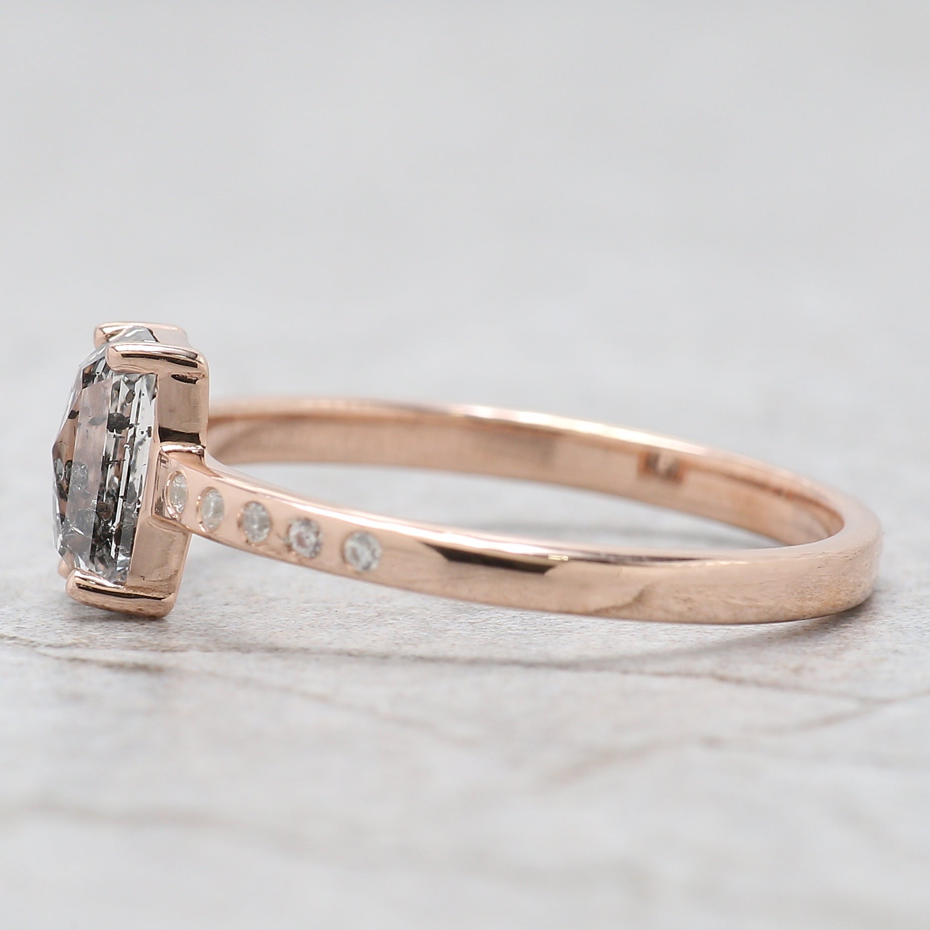 Emerald Cut Salt And Pepper Diamond Ring 0.77 Ct 6.60 MM Emerald Diamond Ring 14K Solid Rose Gold Silver Engagement Ring Gift For Her QL2658