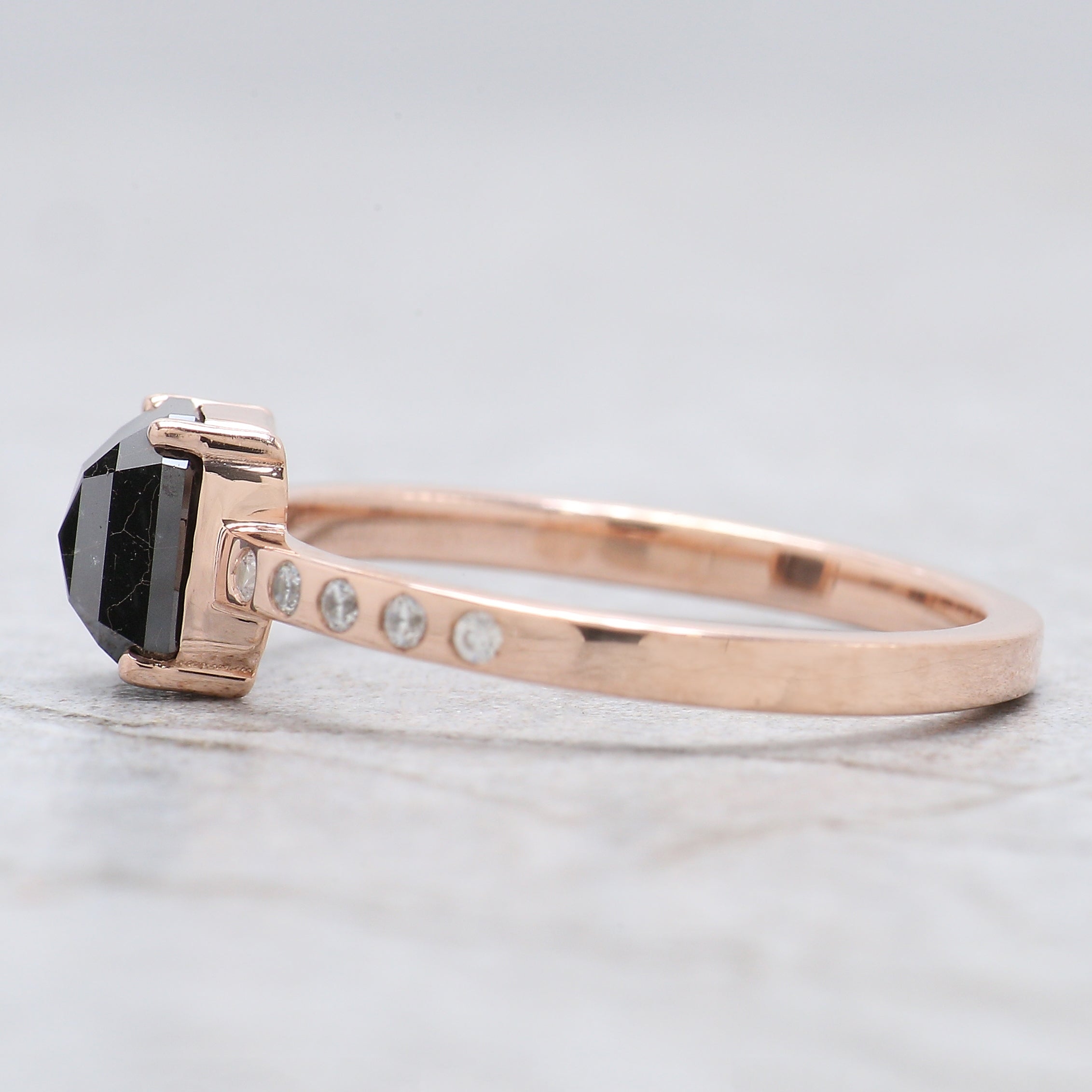 Emerald Cut Black Color Diamond Ring 1.07 Ct 6.26 MM Emerald Diamond Ring 14K Solid Rose Gold Silver Engagement Ring Gift For Her QL2217