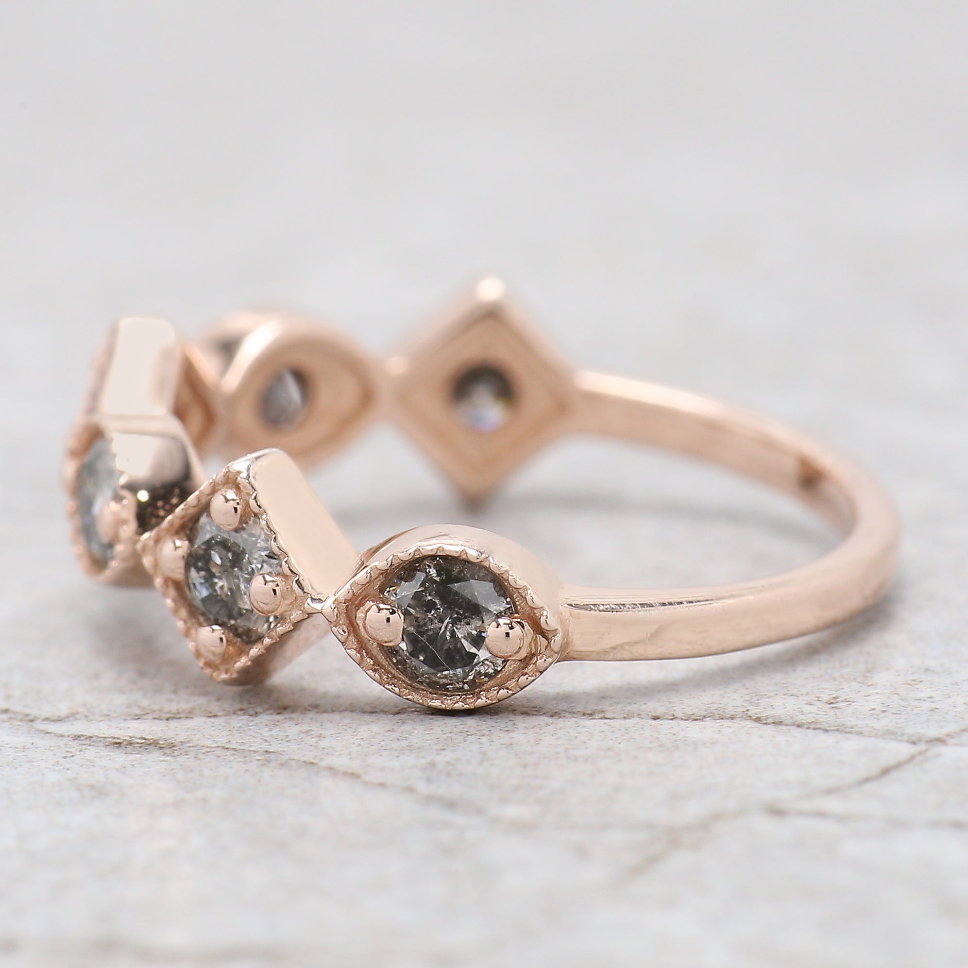 Round Cut Salt And Pepper Diamond Ring 0.81 Ct 3.30 MM Round Diamond Ring 14K Solid Rose Gold Silver Engagement Ring Gift For Her QL1386