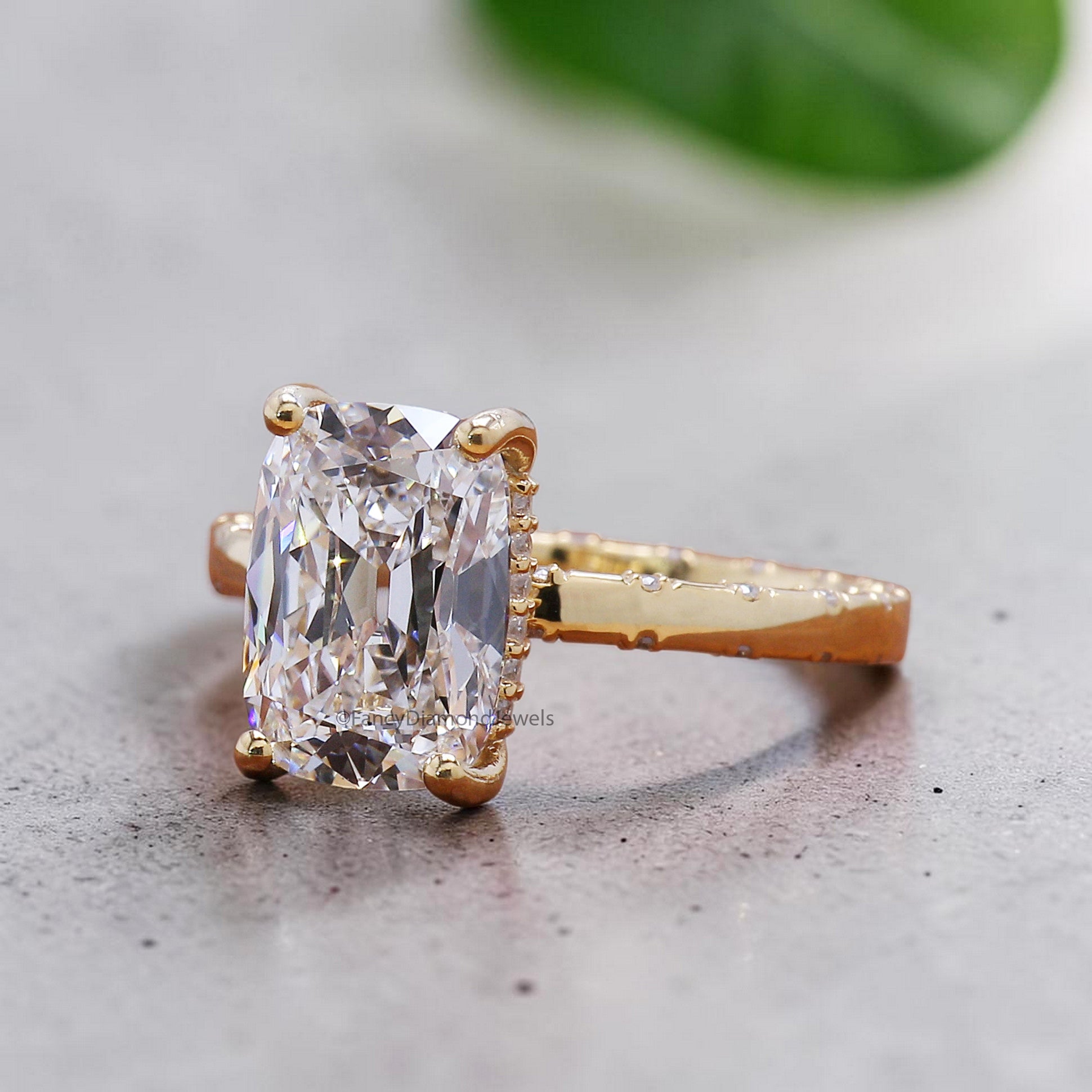 Elongated Cushion Old Mine Cut Lab Grown Diamond Ring, Vintage Style Hidden Halo Engagement Ring, Wedding & Anniversary Gift For Her FD555