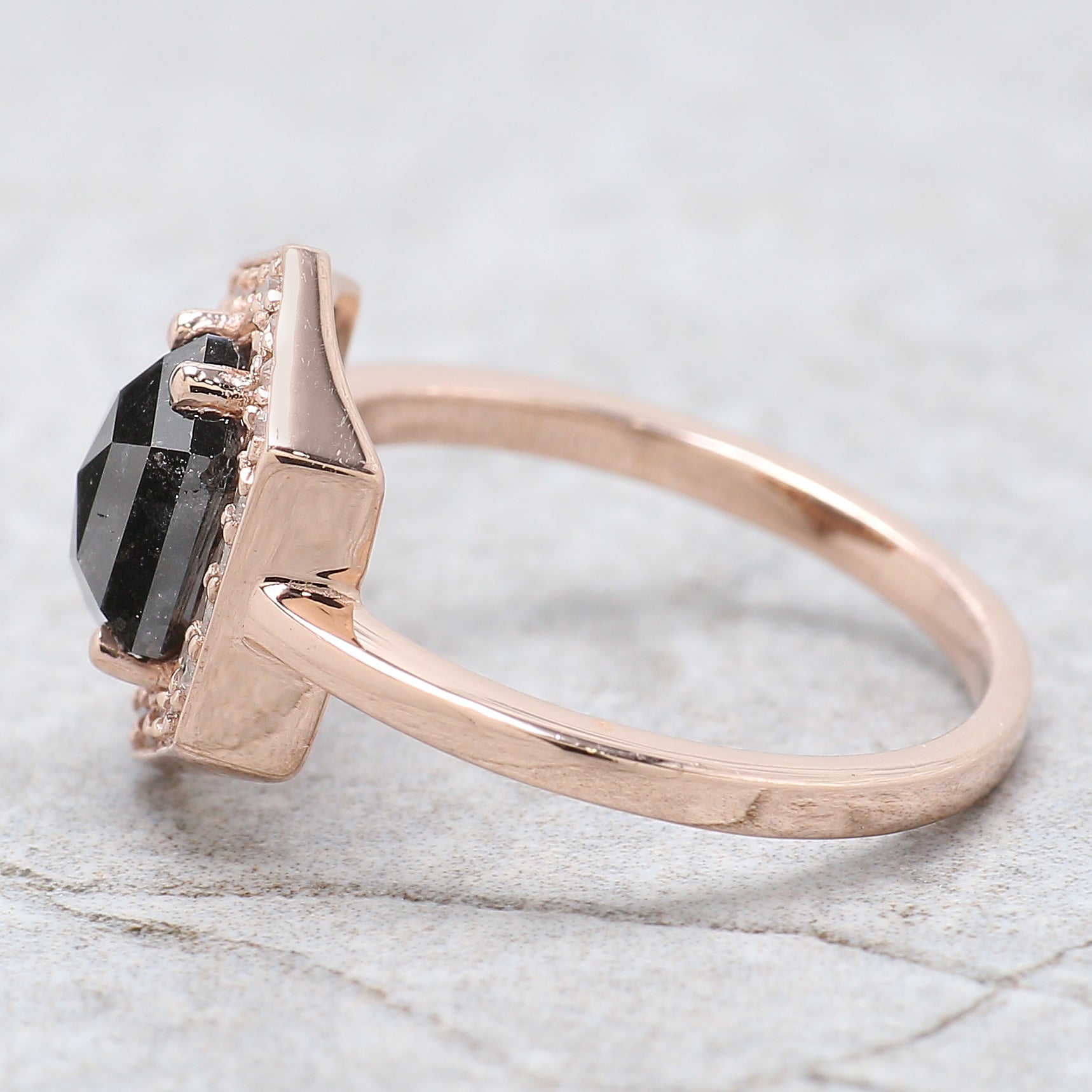 Hexagon Cut Salt And Pepper Diamond Ring 1.55 Ct 8.00 MM Hexagon Diamond Ring 14K Solid Rose Gold Silver Engagement Ring Gift For Her QL734