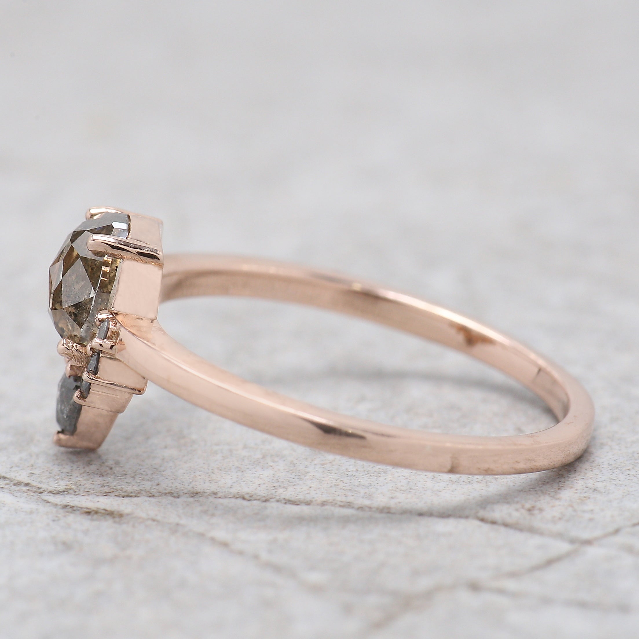Cushion Cut Salt And Pepper Diamond Ring 0.81 Ct 5.62 MM Cushion Diamond Ring 14K Solid Rose Gold Silver Engagement Ring Gift For Her QL9308