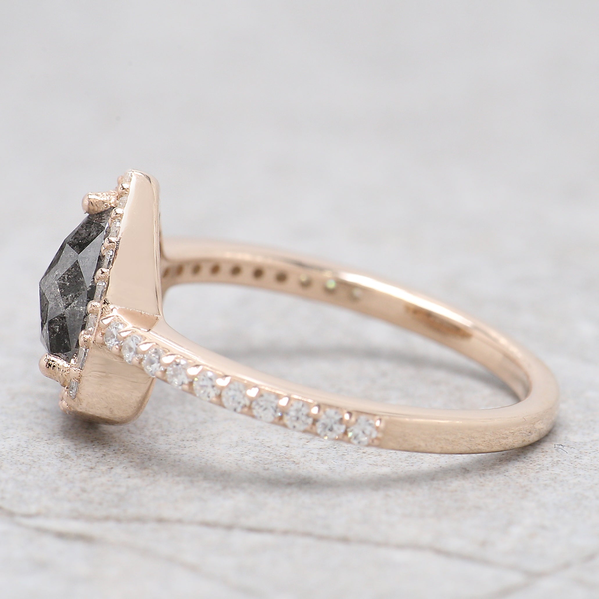 Triangle Salt And Pepper Diamond Ring 1.12 Ct 7.45 MM Triangle Diamond Ring 14K Solid Rose Gold Silver Engagement Ring Gift For Her QL2923