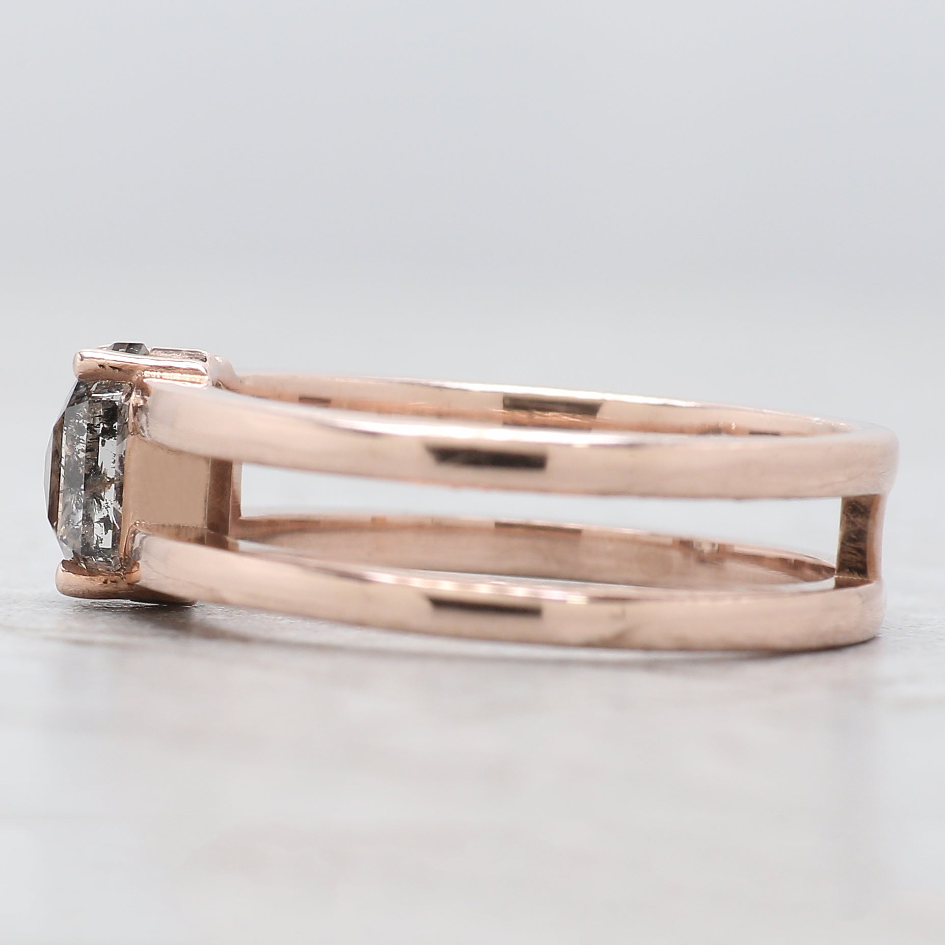 Hexagon Cut Salt And Pepper Diamond Ring 1.03 Ct 6.70 MM Hexagon Diamond Ring 14K Rose Gold Silver Engagement Ring Gift For Her QL2682