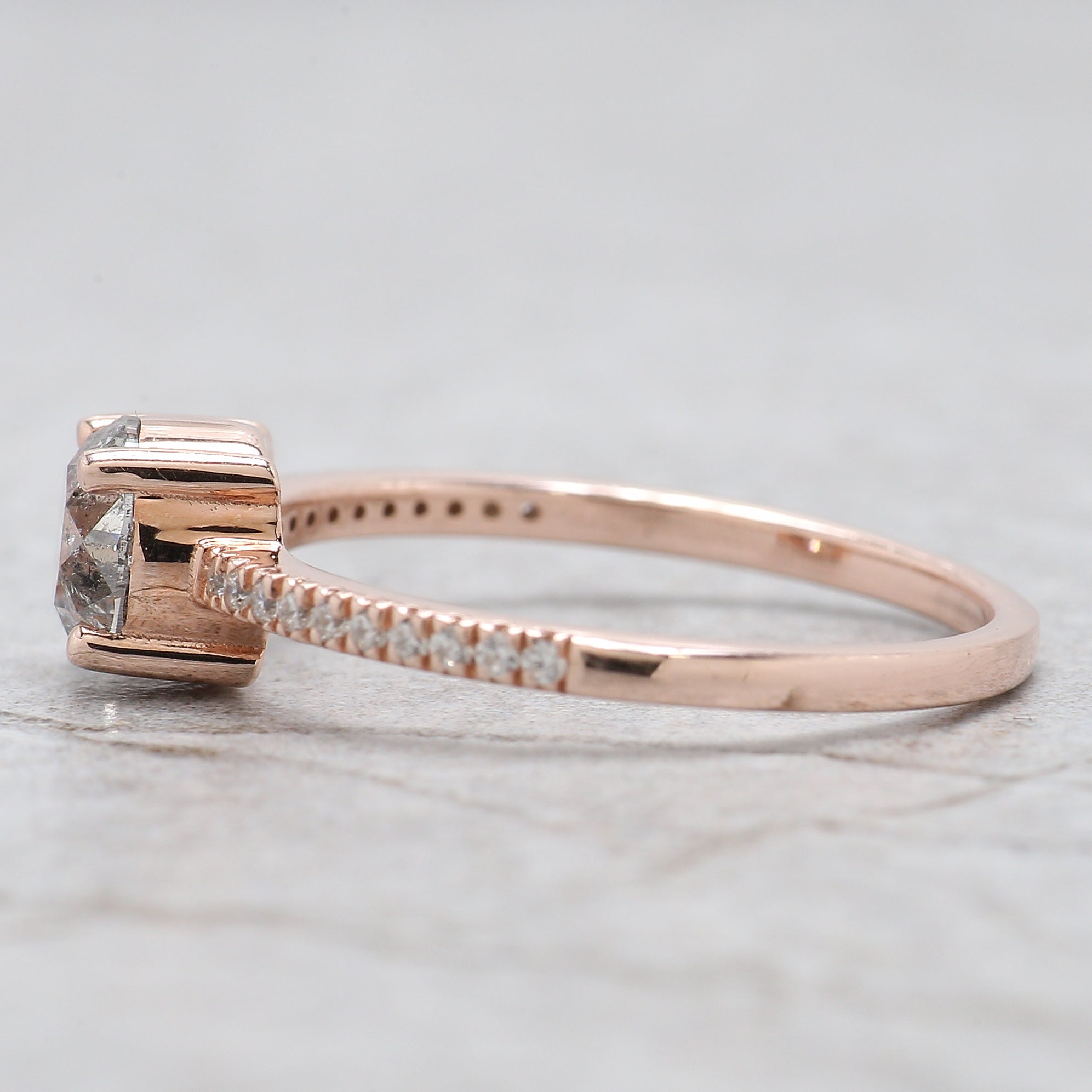 Round Salt And Pepper Diamond Ring 0.86 Ct 5.70 MM Round Cut Diamond Ring 14K Solid Rose Gold Silver Engagement Ring Gift For Her QL2652