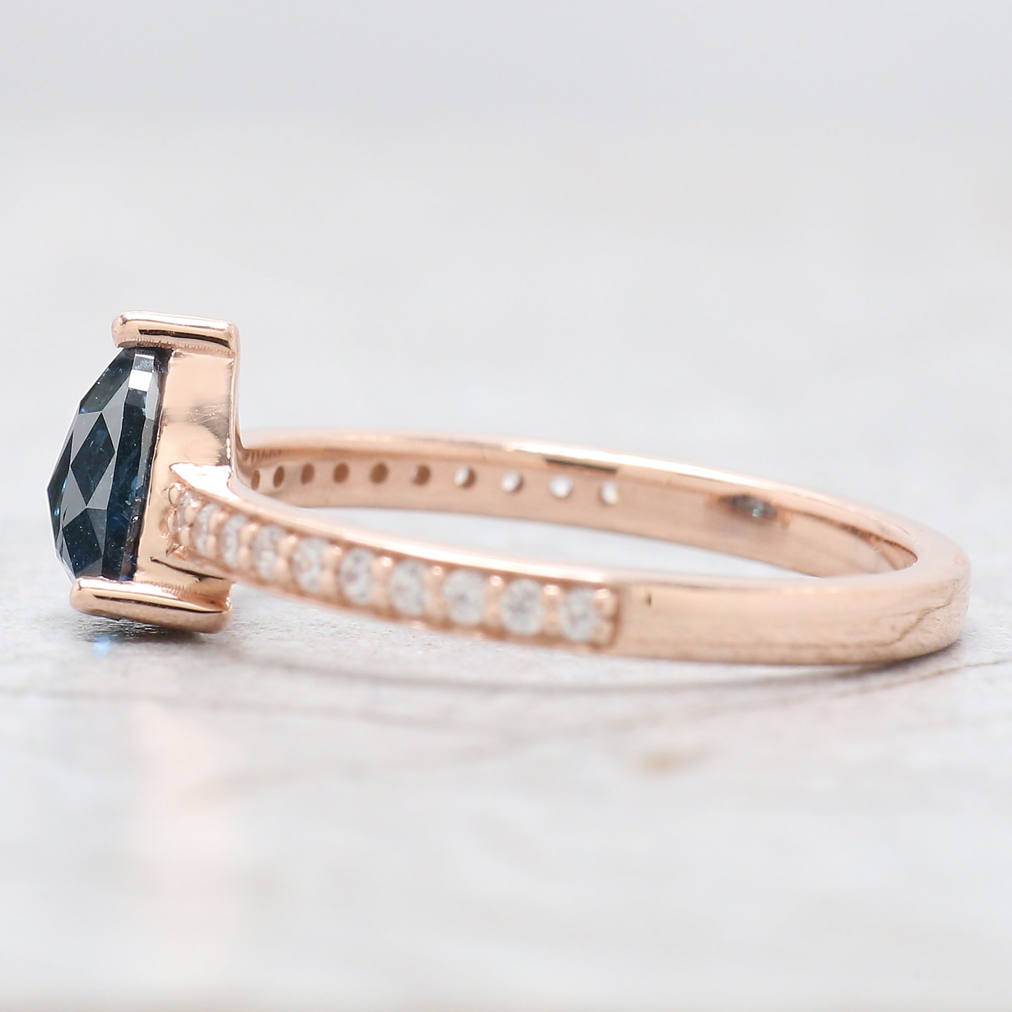 Triangle Cut Blue Color Diamond Ring 1.02 Ct 6.50 MM Triangle Shape Diamond Ring 14K Solid Rose Gold Silver Engagement Ring Gift For Her QN9474