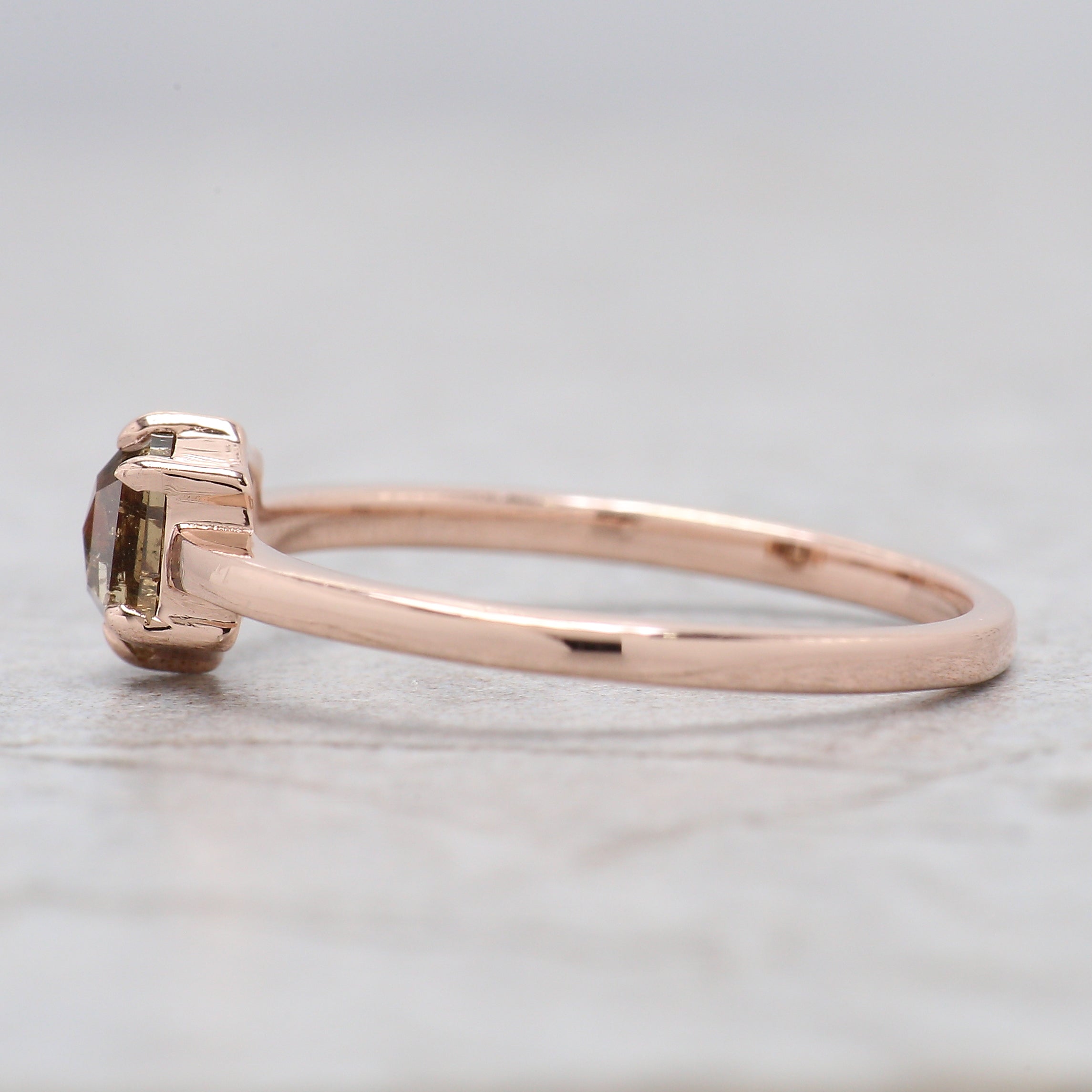 Hexagon Brown Color Diamond Ring 0.50 Ct 5.41 MM Hexagon Shape Diamond Ring 14K Solid Rose Gold Silver Engagement Ring Gift For Her QK2596
