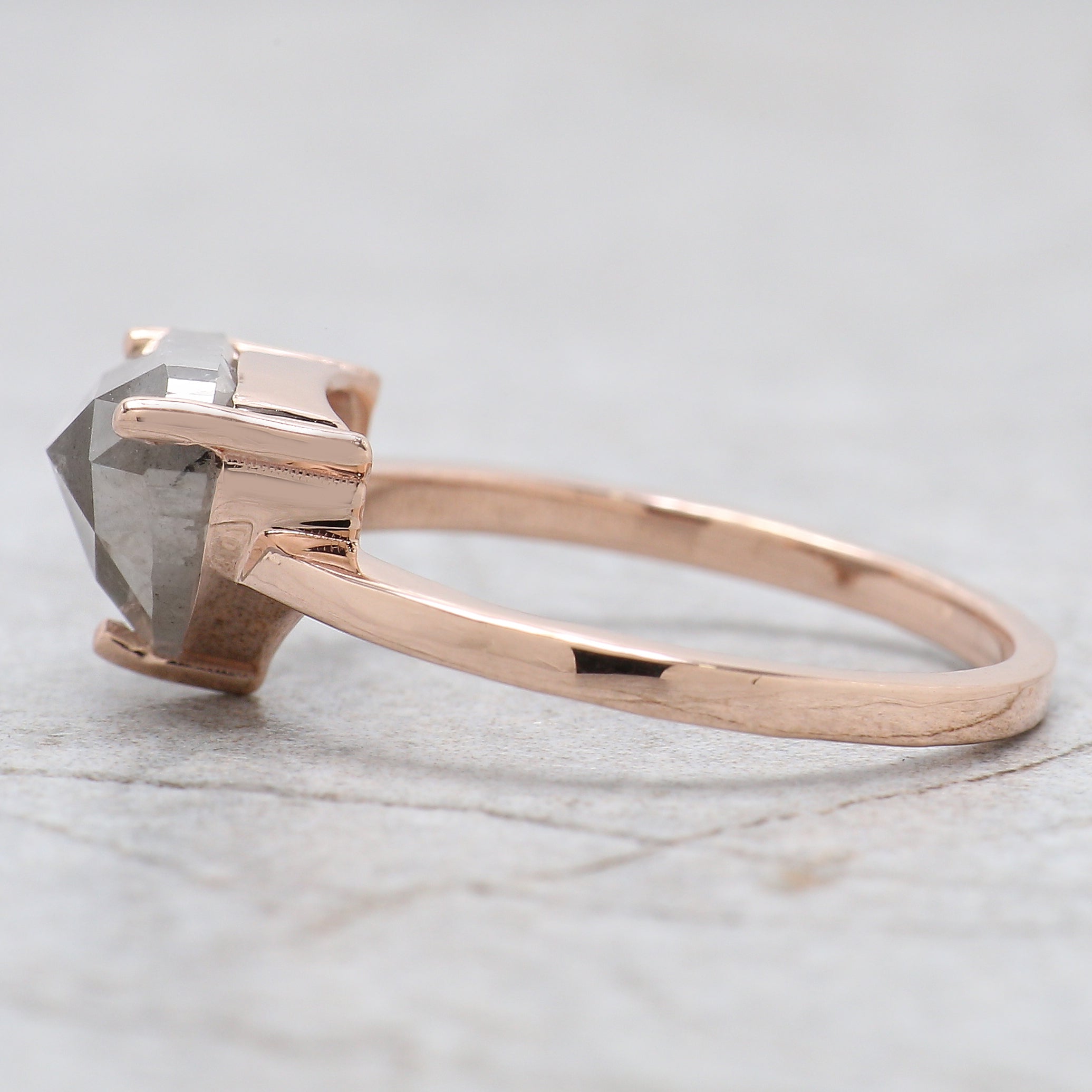 Heart Cut Salt And Pepper Diamond Ring 2.19 Ct 7.25 MM Heart Shape Diamond Ring 14K Solid Rose Gold Silver Engagement Ring Gift For Her QN9399