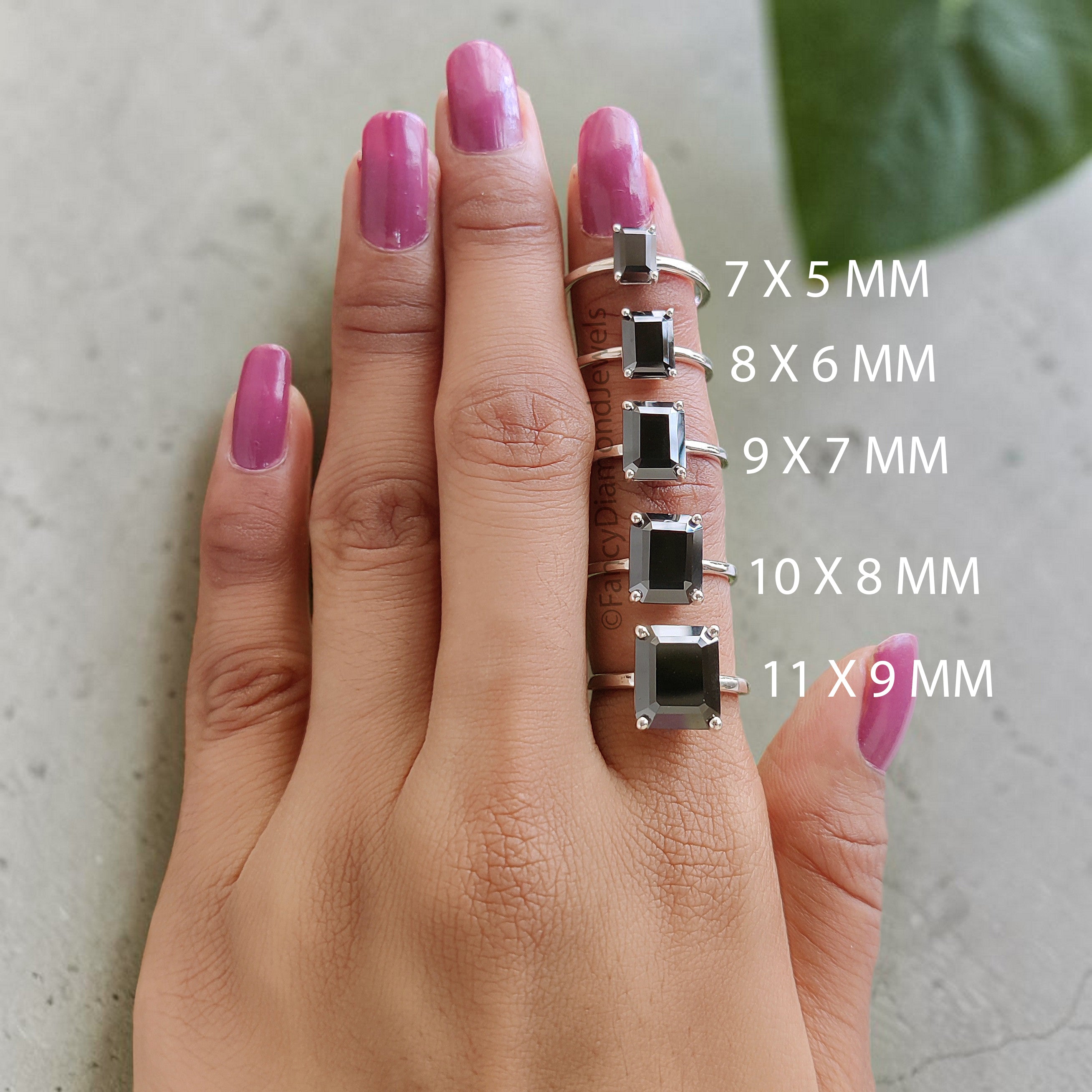 Black Onyx Engagement Ring, Emerald Cut Solitaire Ring, Sterling Silver Emerald Shape Diamond Simulant Ring, Anniversary Gift for Her FD563