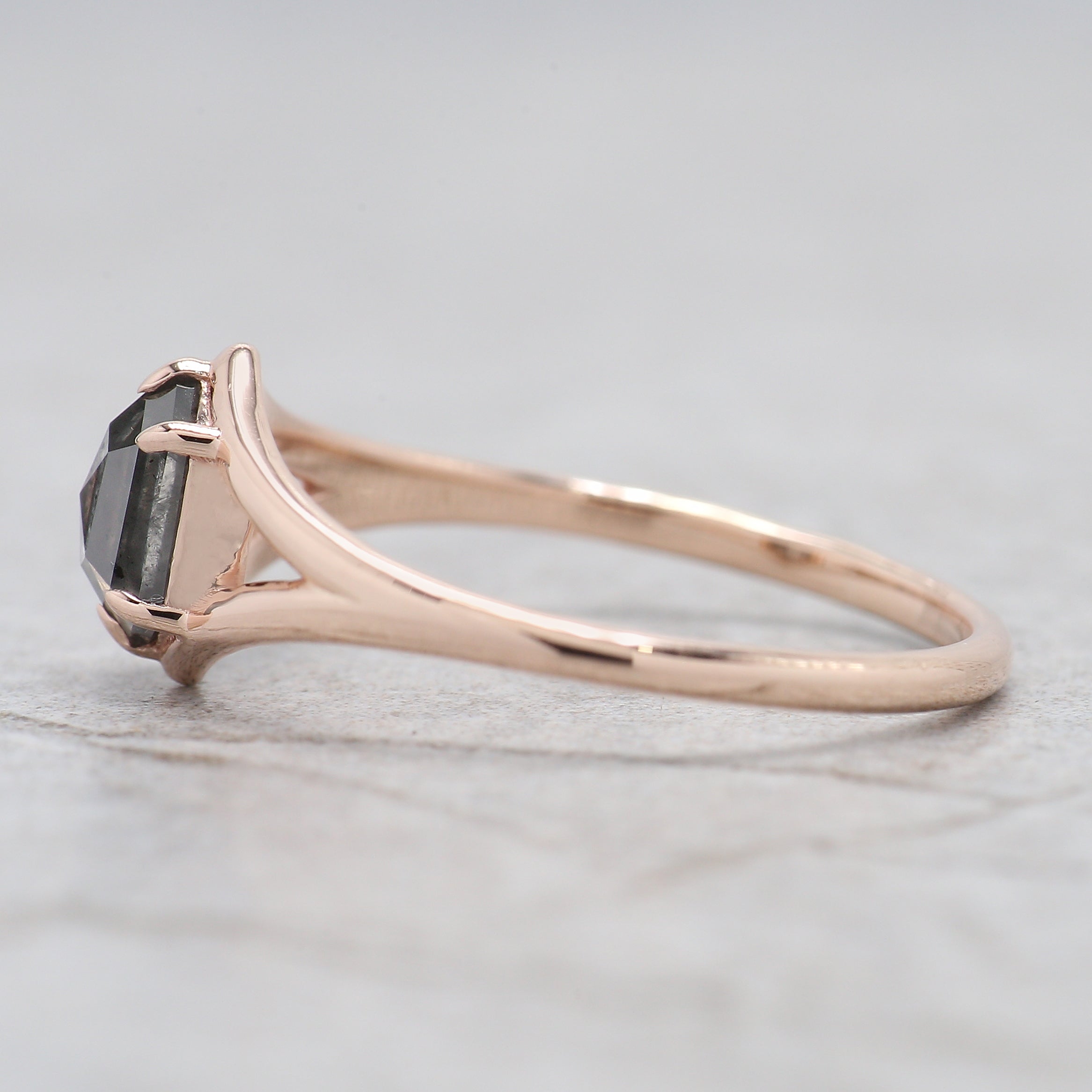 Hexagon Cut Salt And Pepper Diamond Ring 0.78 Ct 6.30 MM Hexagon Cut Diamond Ring 14K Rose Gold Silver Engagement Ring Gift For Her QL1403