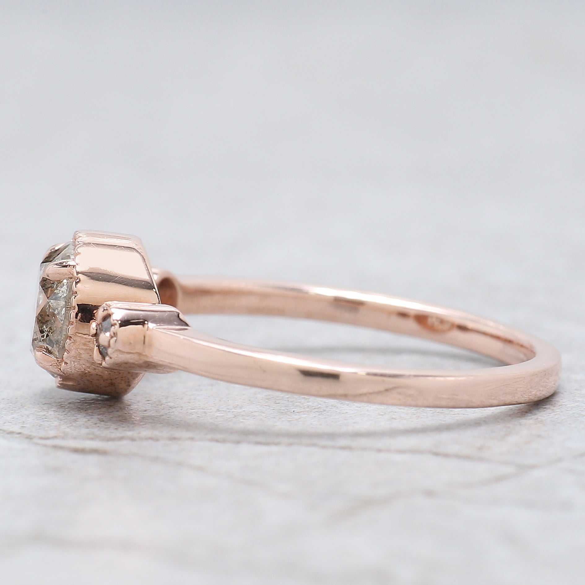 Round Cut Salt And Pepper Diamond Ring 0.90 Ct 5.79 MM Round Diamond Ring 14K Solid Rose Gold Silver Engagement Ring Gift For Her QL2655