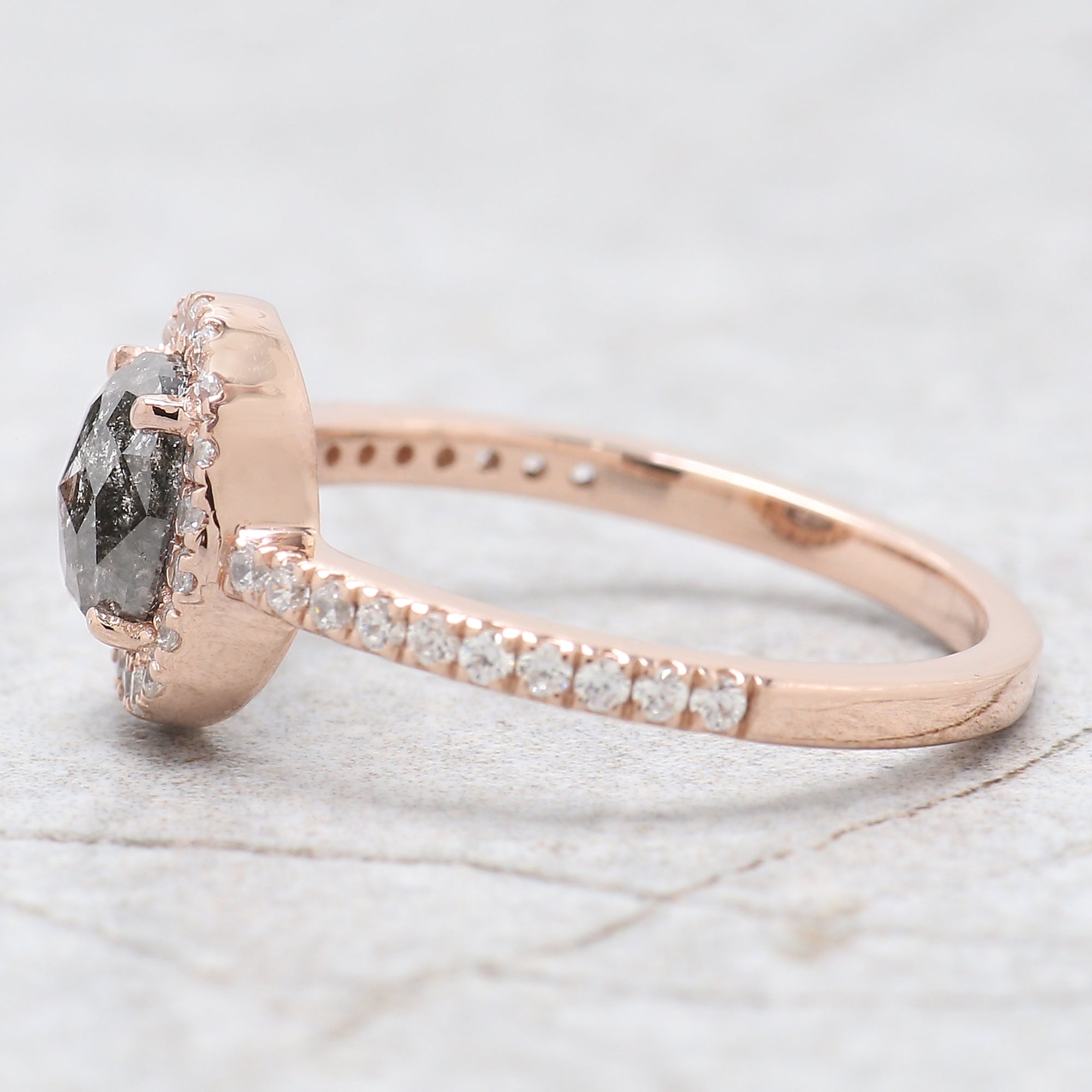 Oval Cut Salt And Pepper Diamond Ring 0.88 Ct 6.60 MM Oval Diamond Ring 14K Solid Rose Gold Silver Oval Engagement Ring Gift For Her QN941