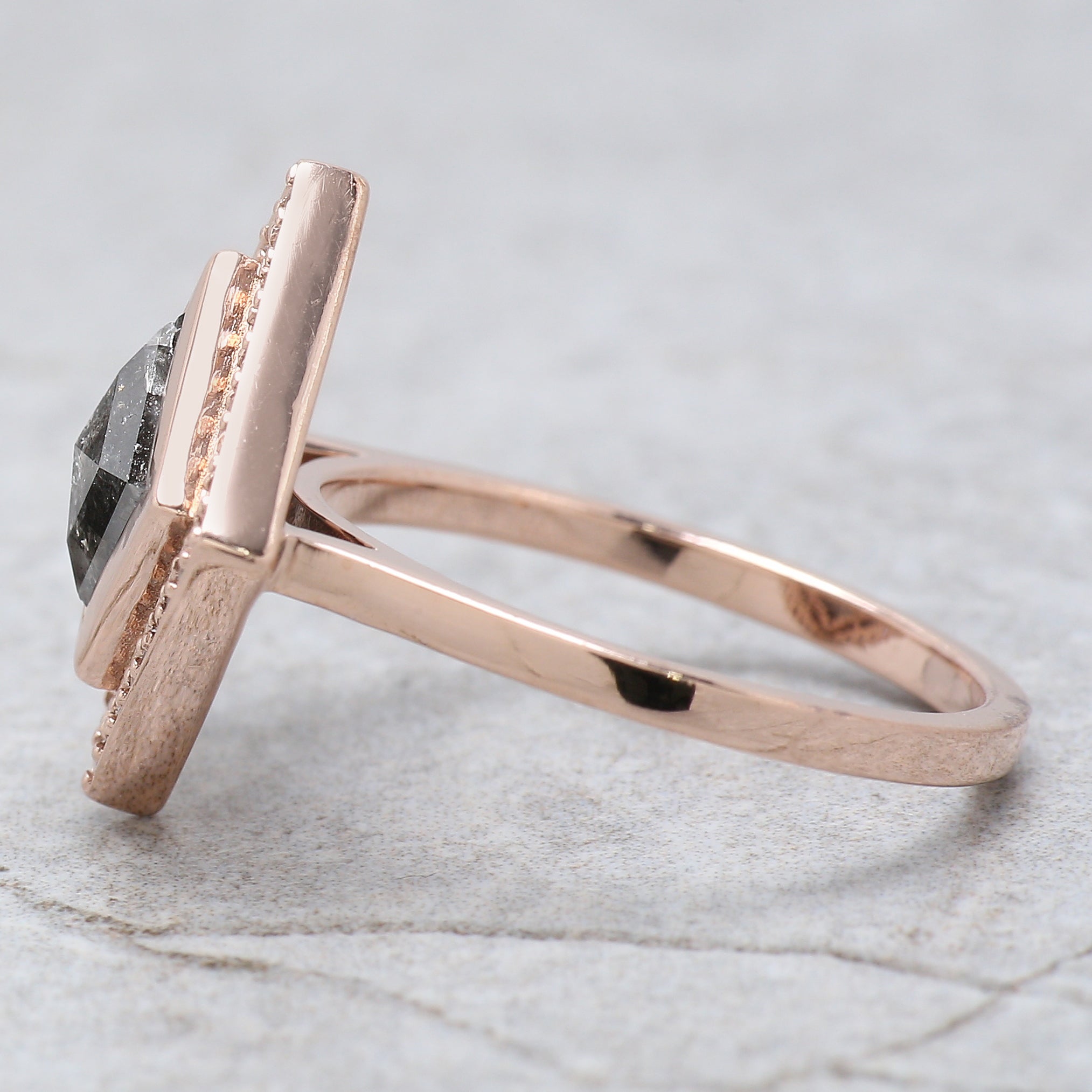 Kite Cut Salt And Pepper Diamond Ring 1.49 Ct 8.85 MM Kite Diamond Ring 14K Solid Rose Gold Silver Kite Engagement Ring Gift For Her QN863