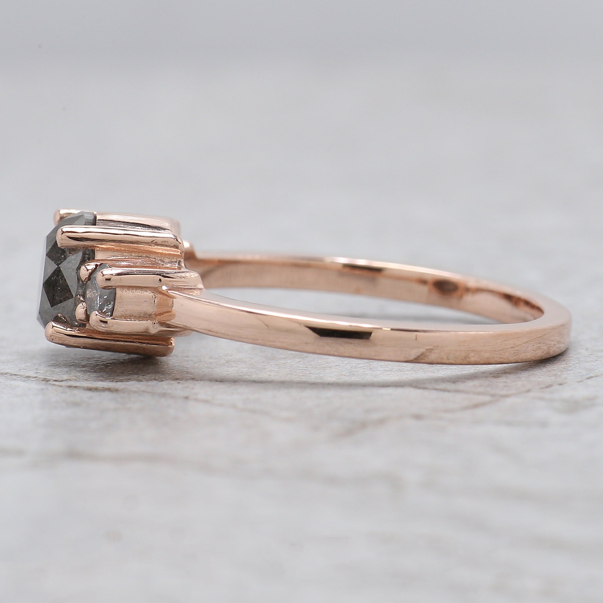 Round Cut Salt And Pepper Diamond Ring 1.47 Ct 6.45 MM Round Diamond Ring 14K Solid Rose Gold Silver Engagement Ring Gift For Her QN9377