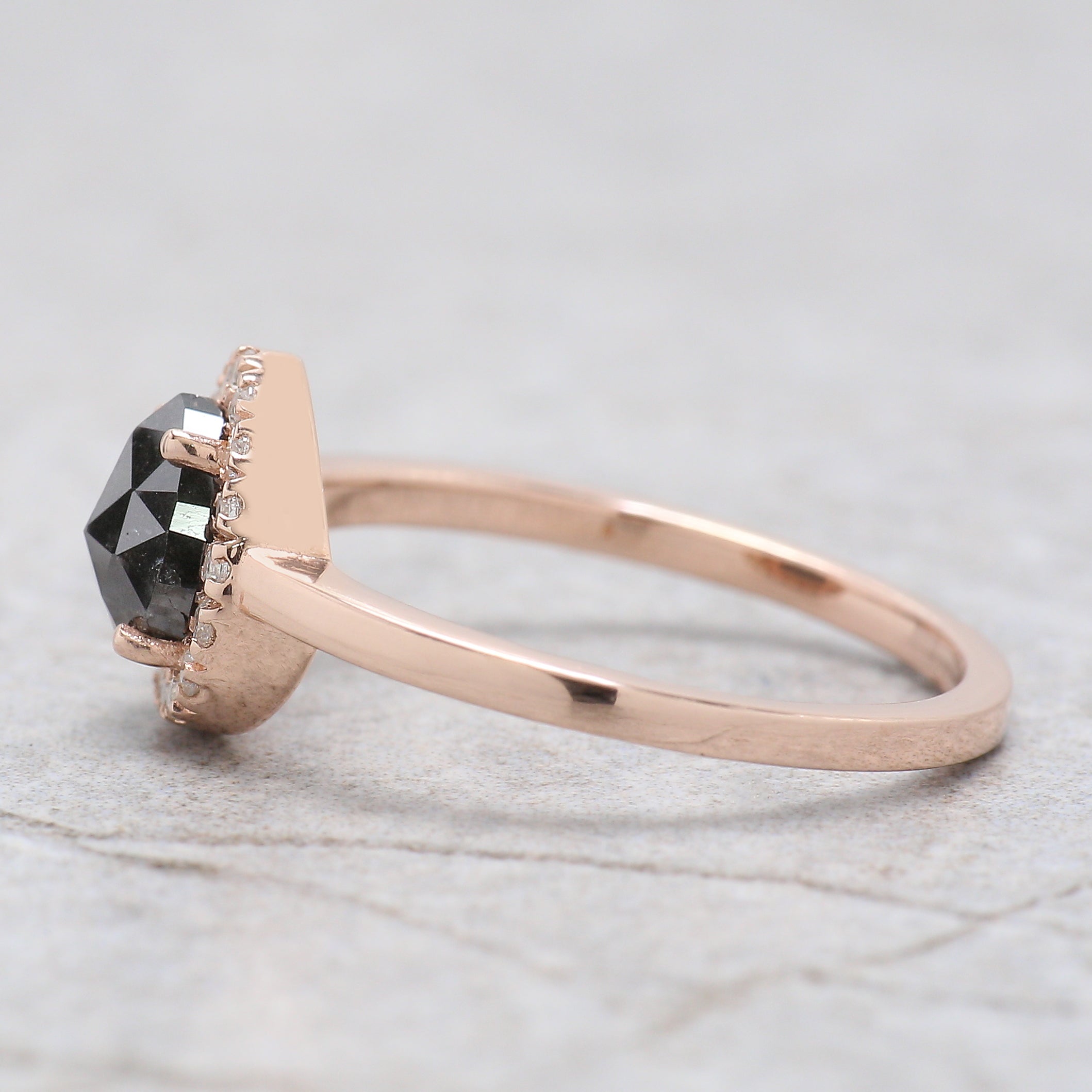 Pear Cut Salt And Pepper Diamond Ring 1.00 Ct 6.35 MM Pear Shape Diamond Ring 14K Solid Rose Gold Silver Engagement Ring Gift For Her QN9348