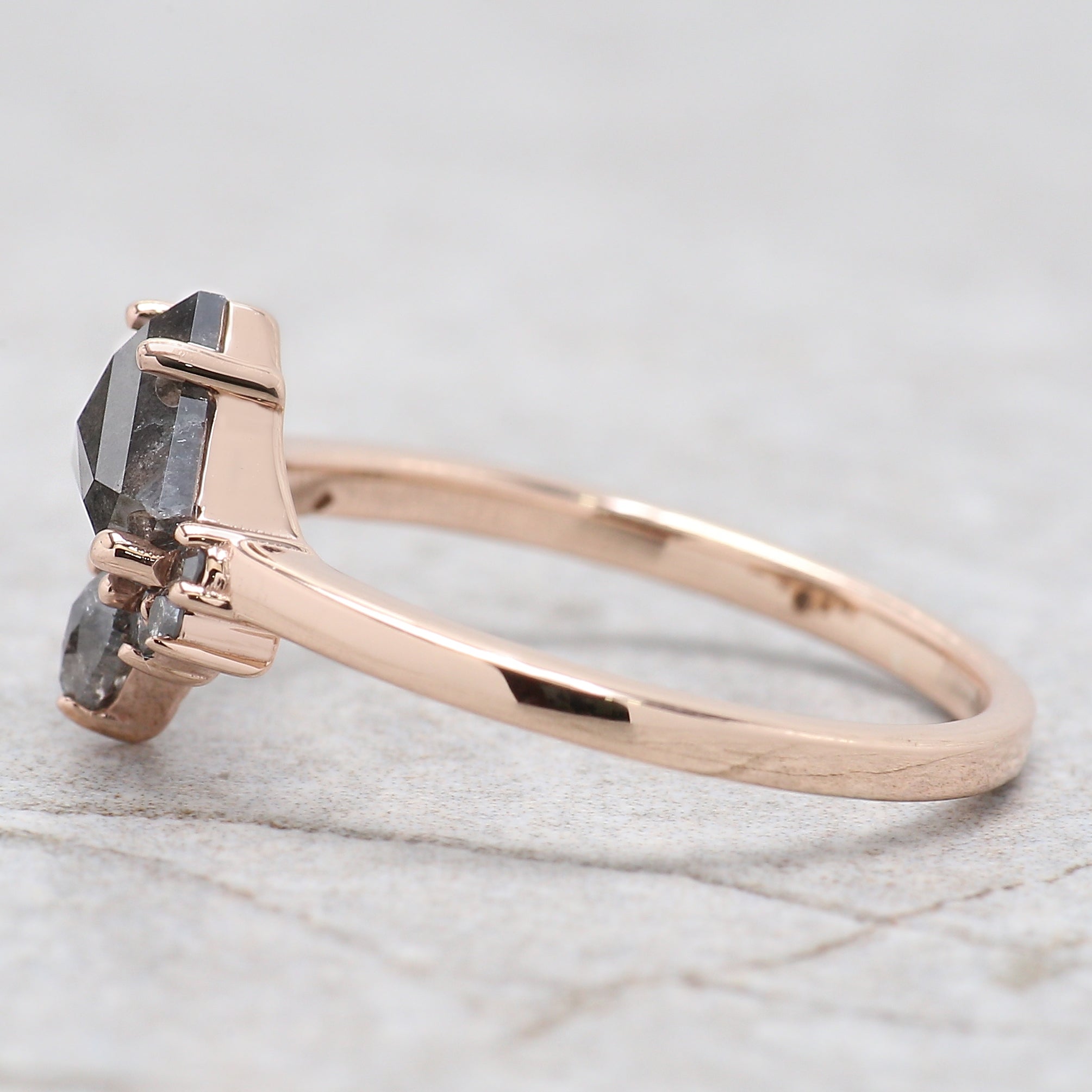 Shield Salt And Pepper Diamond Ring 1.12 Ct 6.05 MM Shield Cut Diamond Ring 14K Solid Rose Gold Silver Engagement Ring Gift For Her QN1274