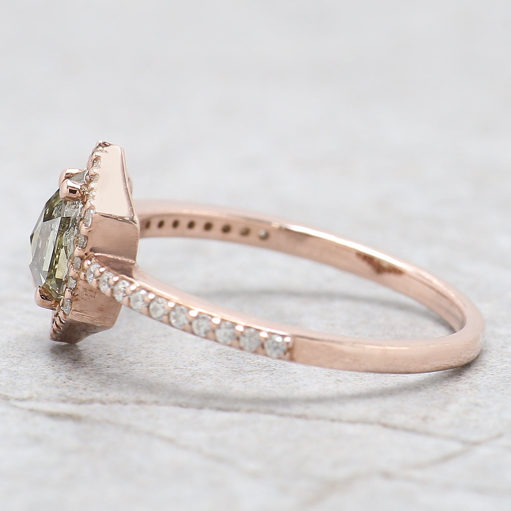 Hexagon Cut Salt And Pepper Diamond Ring 0.87 Ct 6.69 MM Hexagon Cut Diamond Ring 14K Rose Gold Silver Engagement Ring Gift For Her QL2604