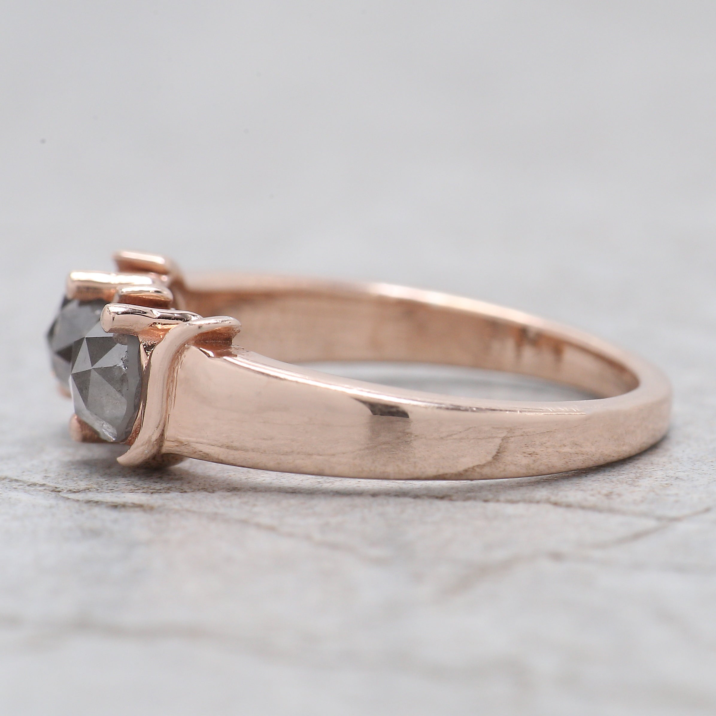 Round Rose Cut Salt And Pepper Diamond Ring 0.95 Ct 4.60 MM Round Diamond Ring 14K Rose Gold Silver Engagement Ring Gift For Her QL1006