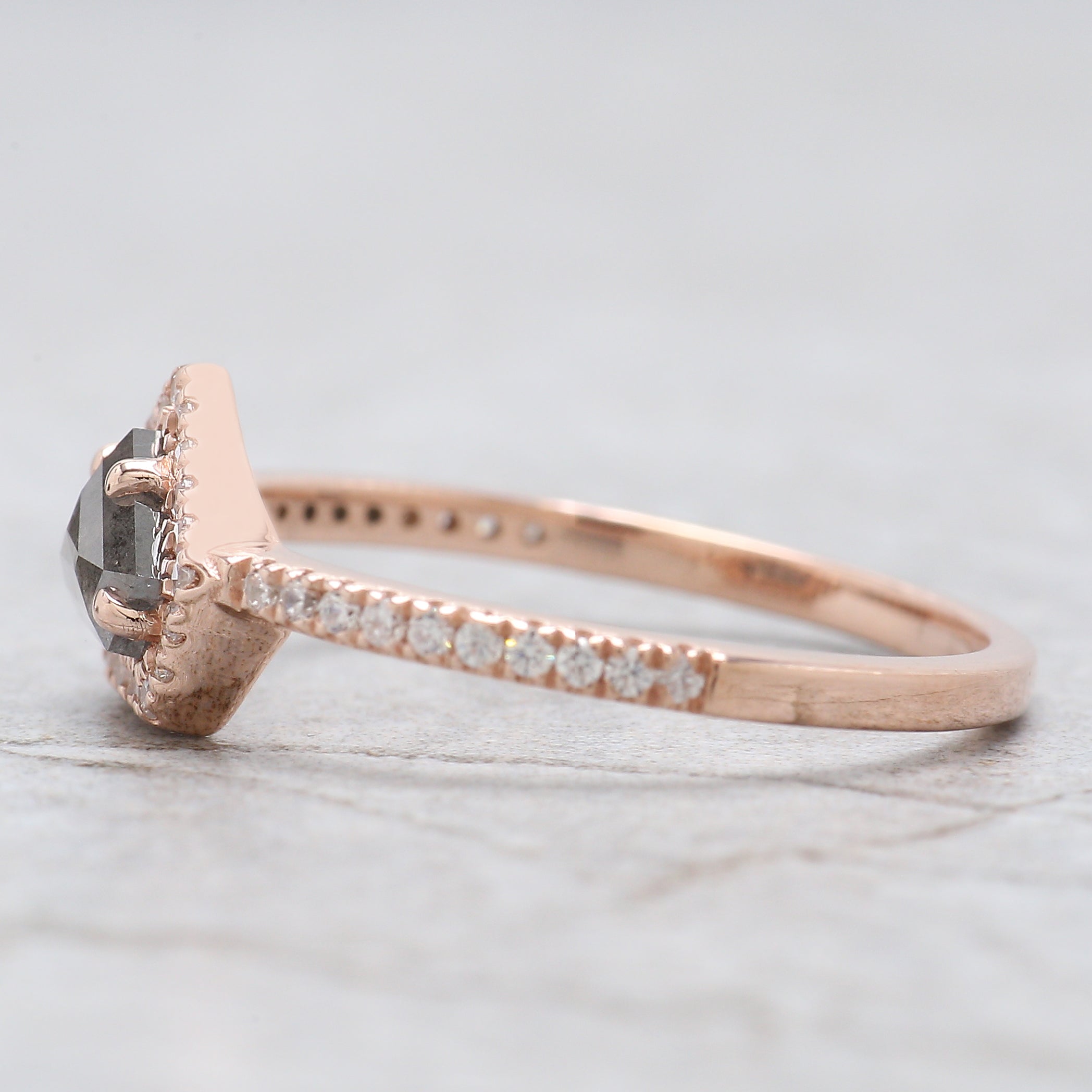 Shield Cut Salt And Pepper Diamond Ring 0.50 Ct 4.45 MM Shield Diamond Ring 14K Solid Rose Gold Silver Engagement Ring Gift For Her QL192