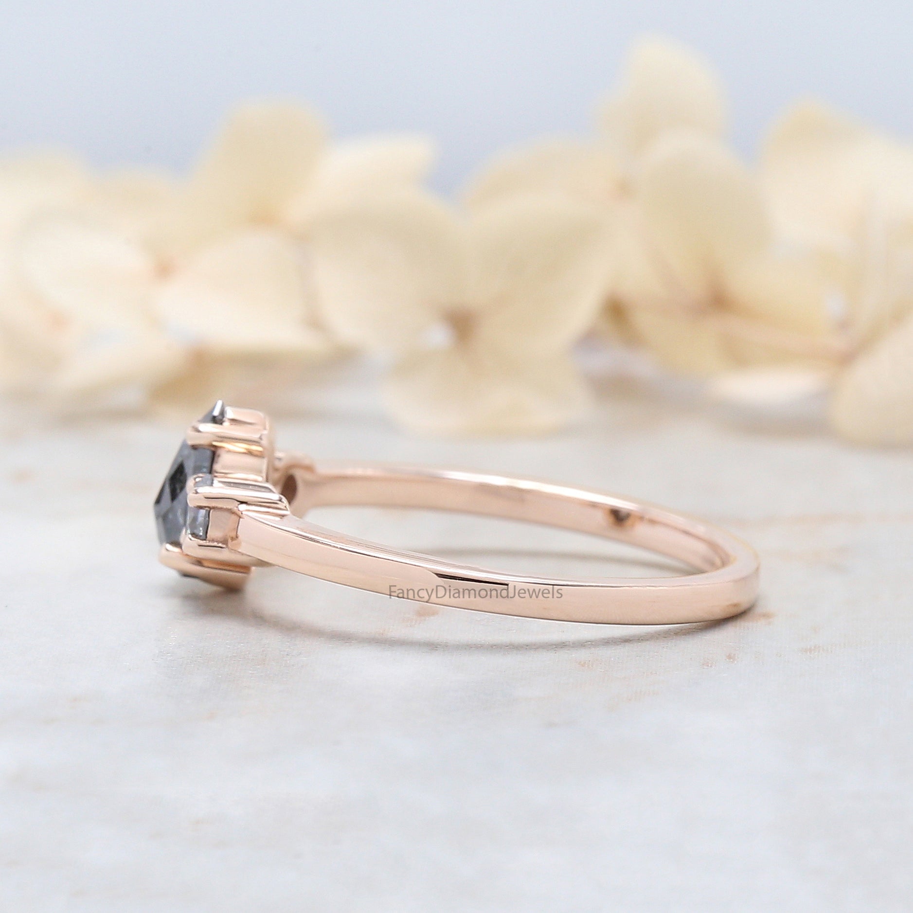 Pear Cut Salt And Pepper Diamond Ring 0.62 Ct 6.67 MM Pear Diamond Ring 14K Solid Rose Gold Silver Pear Engagement Ring Gift For Her QL3026