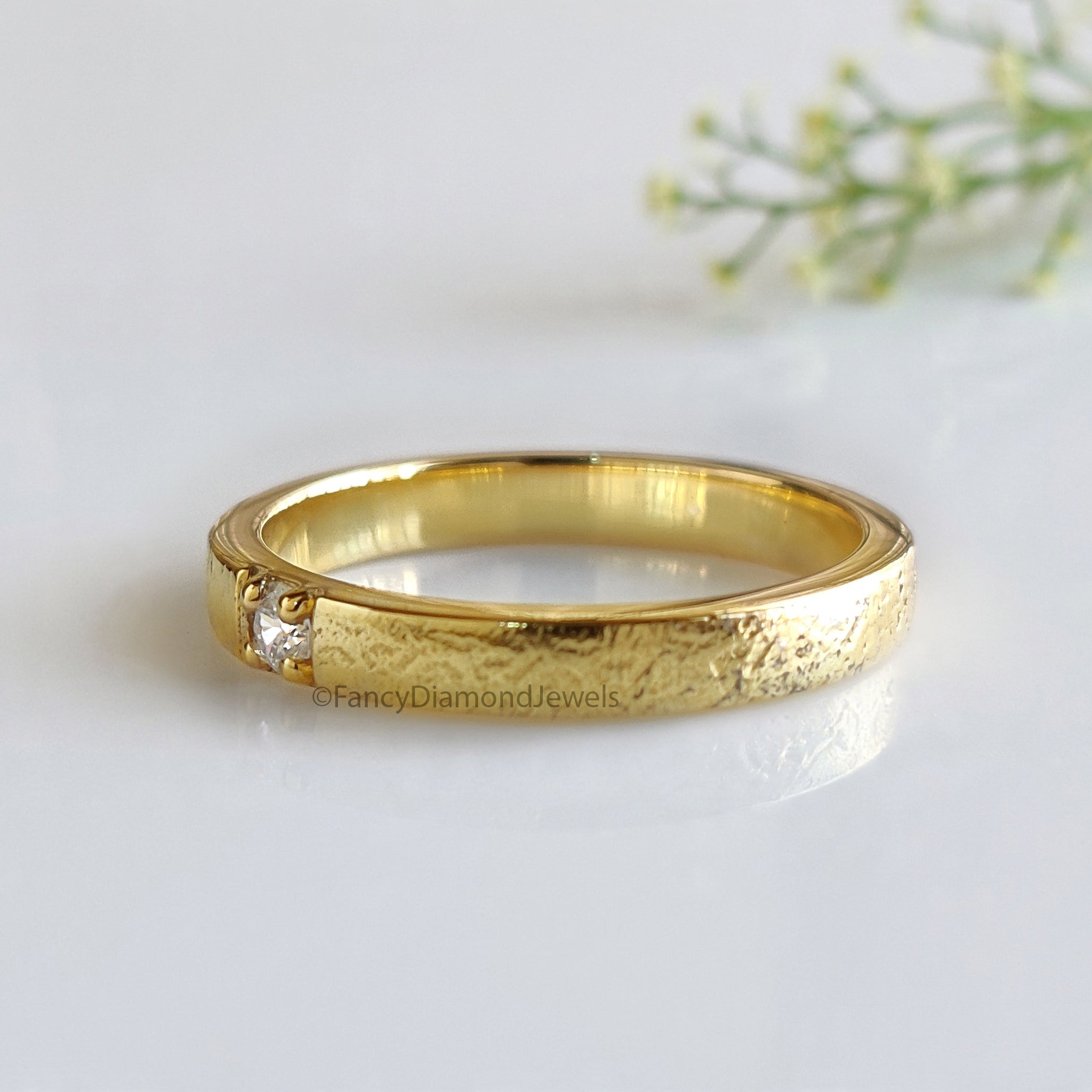 Hammered Natural White Diamond Wedding Band Silver Engagement Band Diamond Wedding Band Alternative Bridal Wedding Band Gift For Her FD517