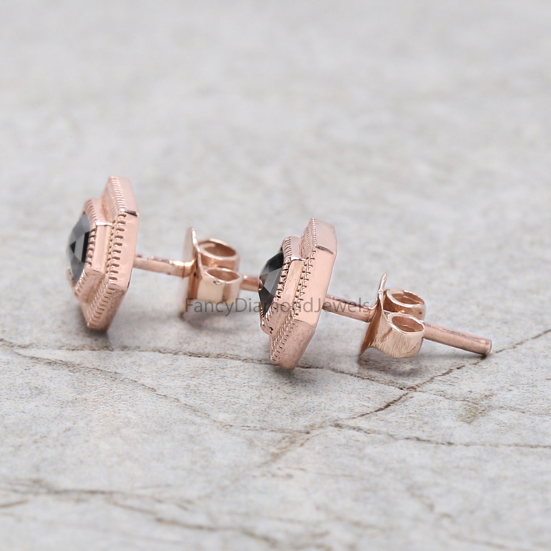 Hexagon Cut Black Diamond Earring 0.67 Ct 5.60 MM Hexagon Diamond Earring 14K Solid Rose Gold Silver Engagement Earring Gift For Her QL2740